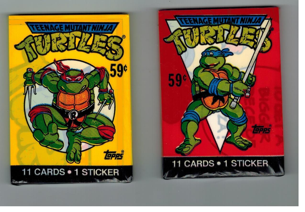 2 CELLO PACK LOT TEENAGE MUTANT NINJA TURTLES CARTOON 1989 TOPPS STICKERS CARDS