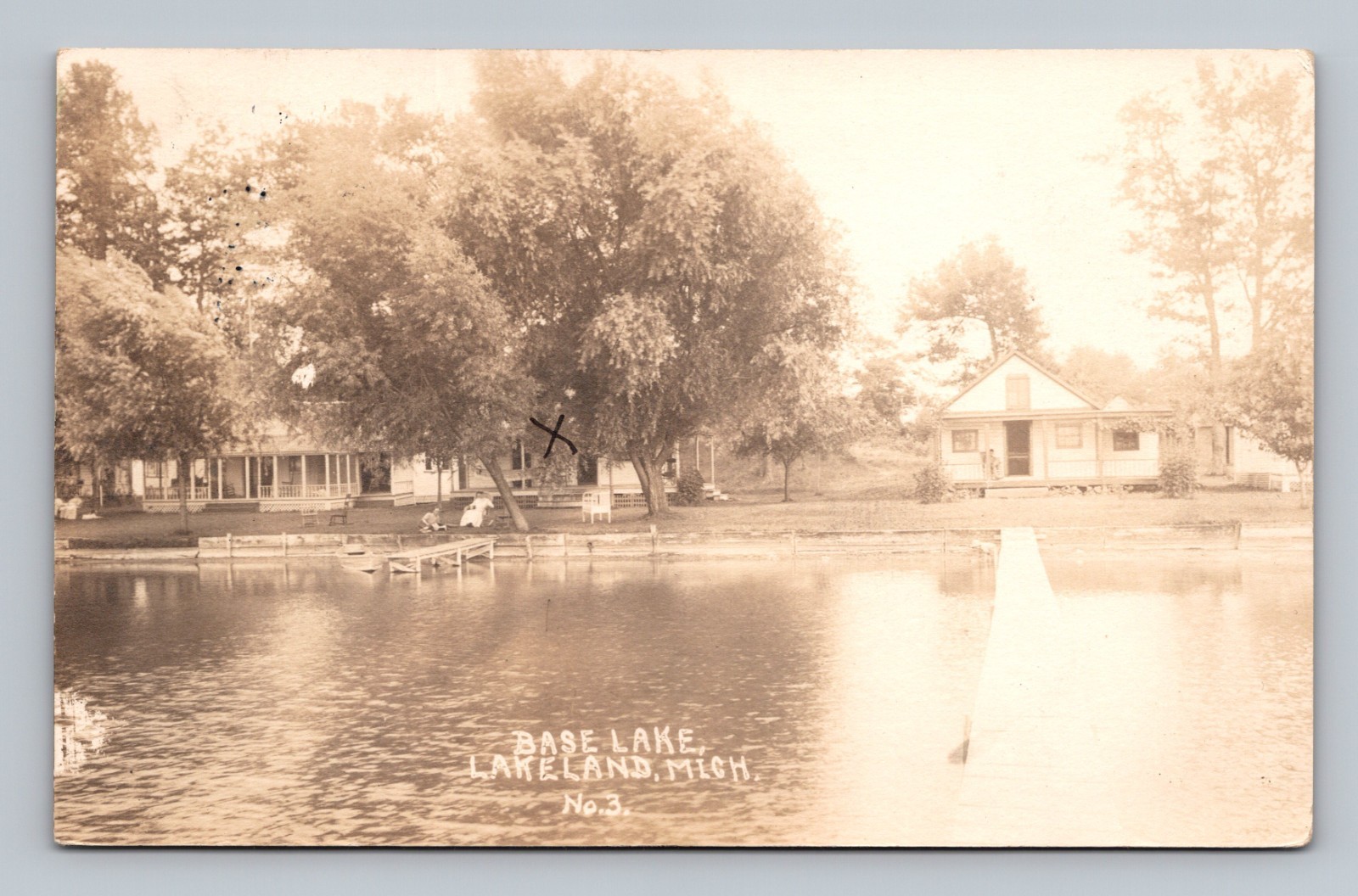 Lakeland MI Base Lake Cottages Shoreline Real Photo RPPC 1913 Antique Postcard