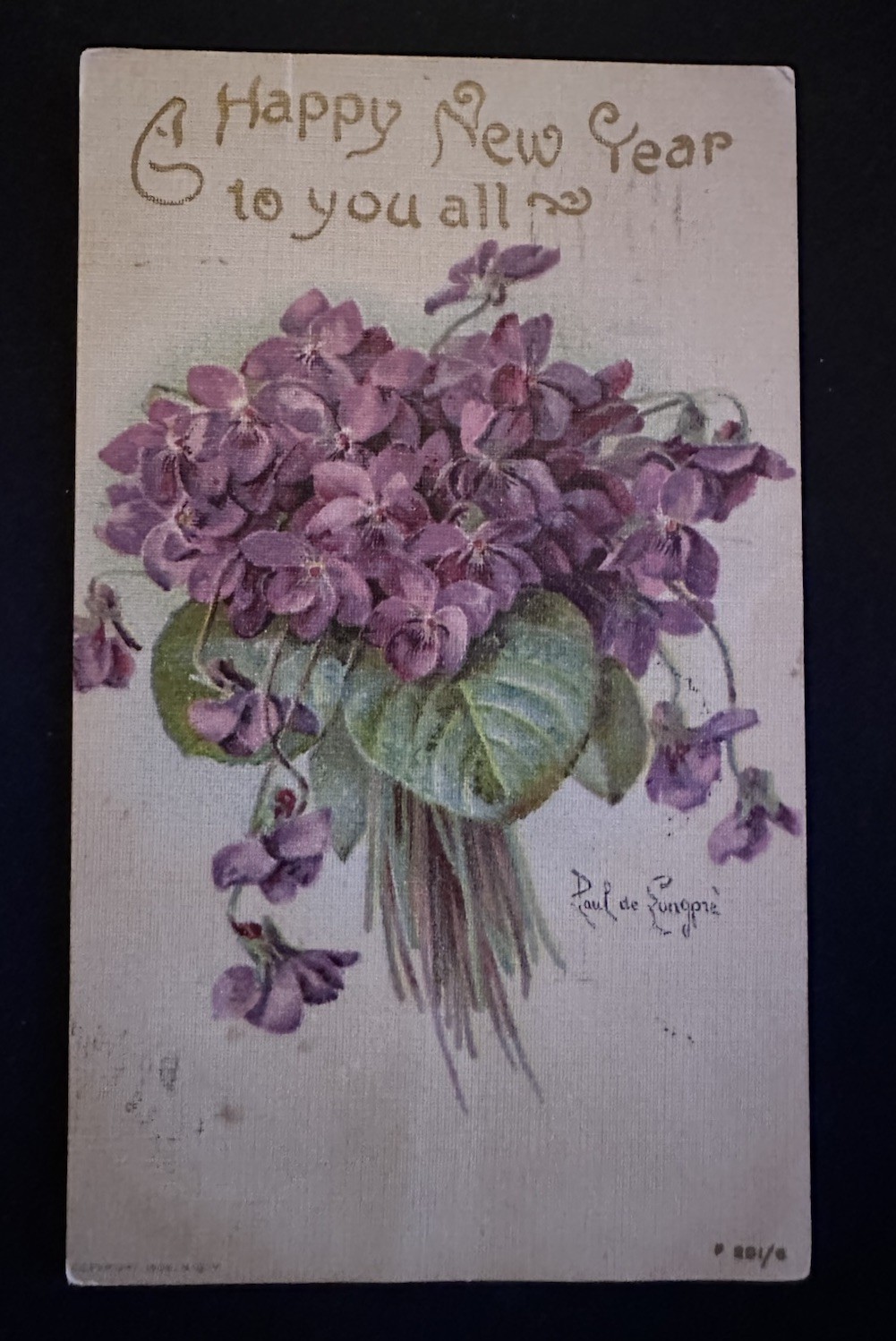 Artist Paul de Longpre ~Purple Violets~1906 UDB  New Year Postcard~r778