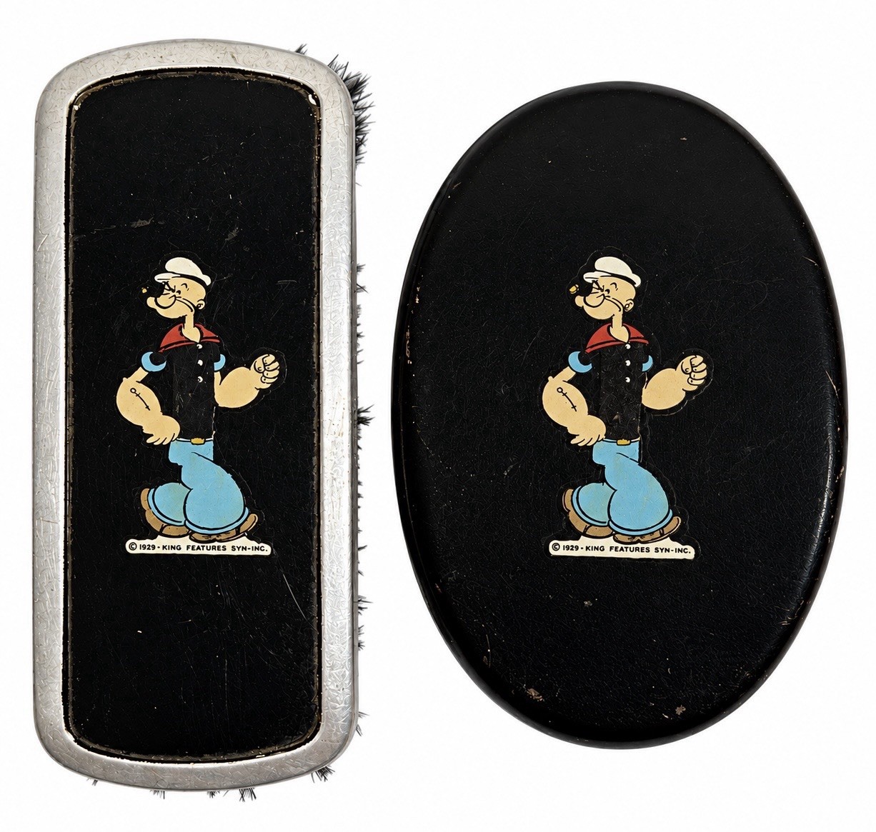 Vintage 1930s Popeye The Sailor Grooming Brush Set Hair Clothes Metal Palm Wood