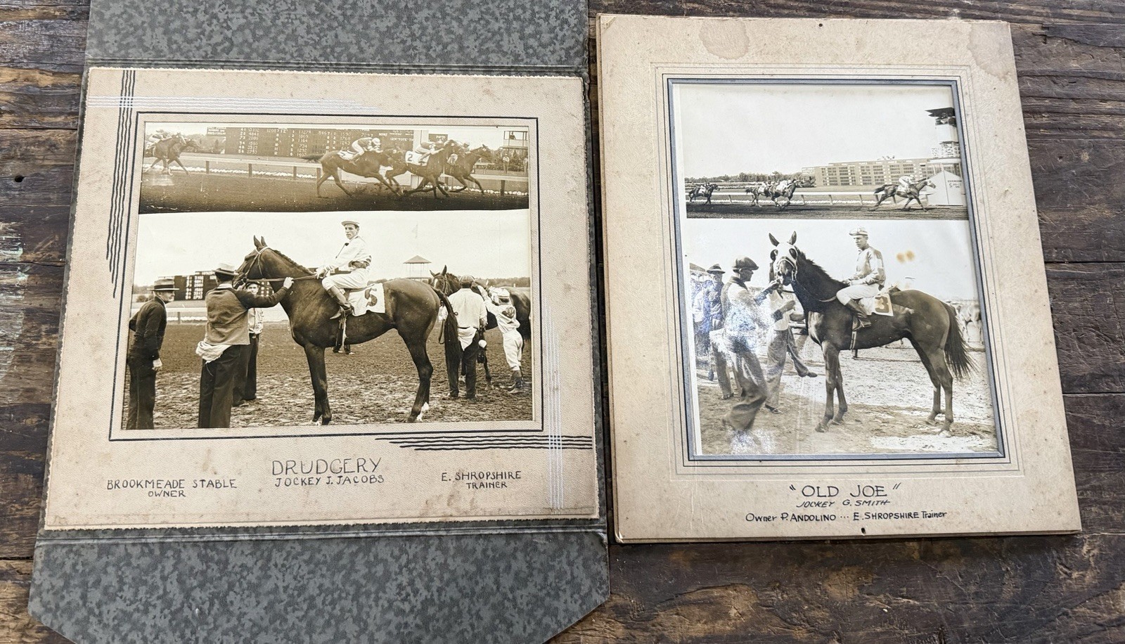 Vintage 1940 Horse Racing Photographs Rockingham Park Old Joe Drudgery Pair