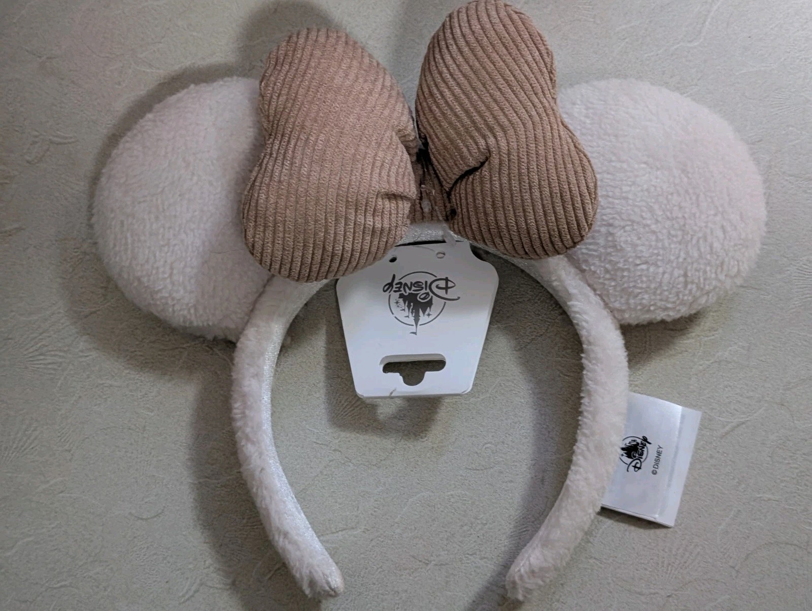 Disney Parks Sherpa Fuzzy White and Corduroy Bow Minnie Ears Headband New 2026