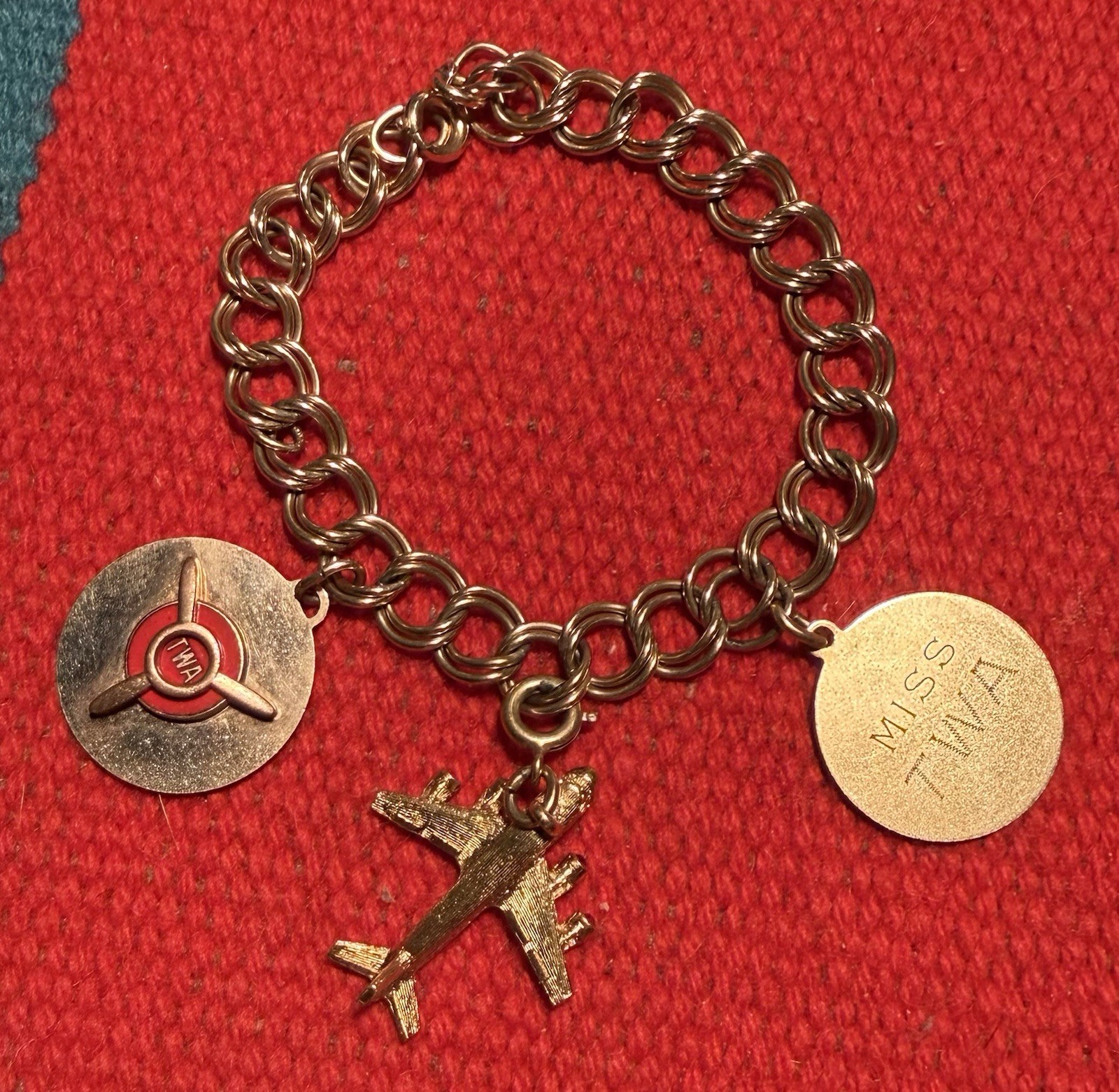 1 Of 1 VTG Gold Filled Charm Bracelet  1962 Miss TWA Flight Attendant Prize