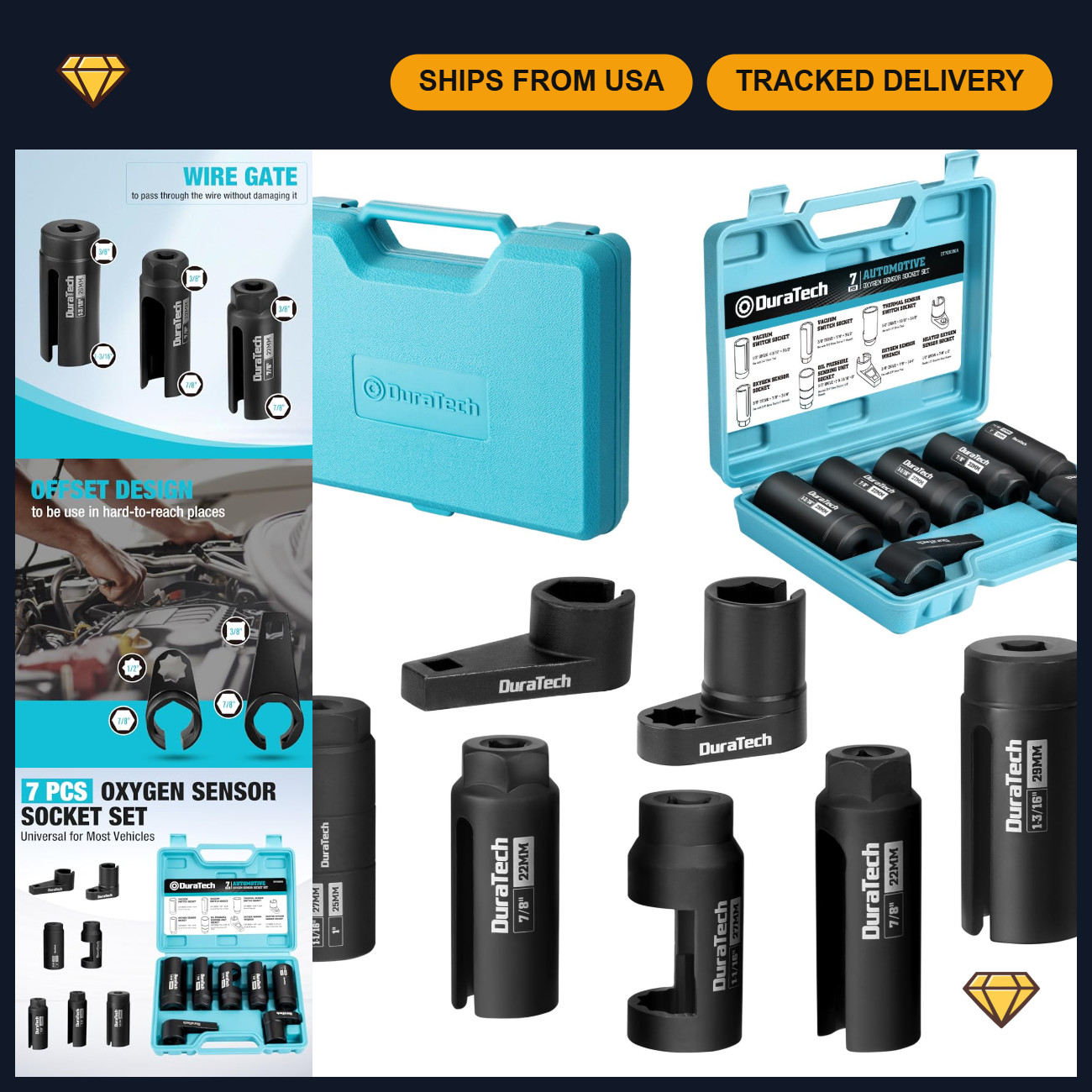 DURATECH 7PCS O2 Oxygen Sensor Socket Set with Storage Case