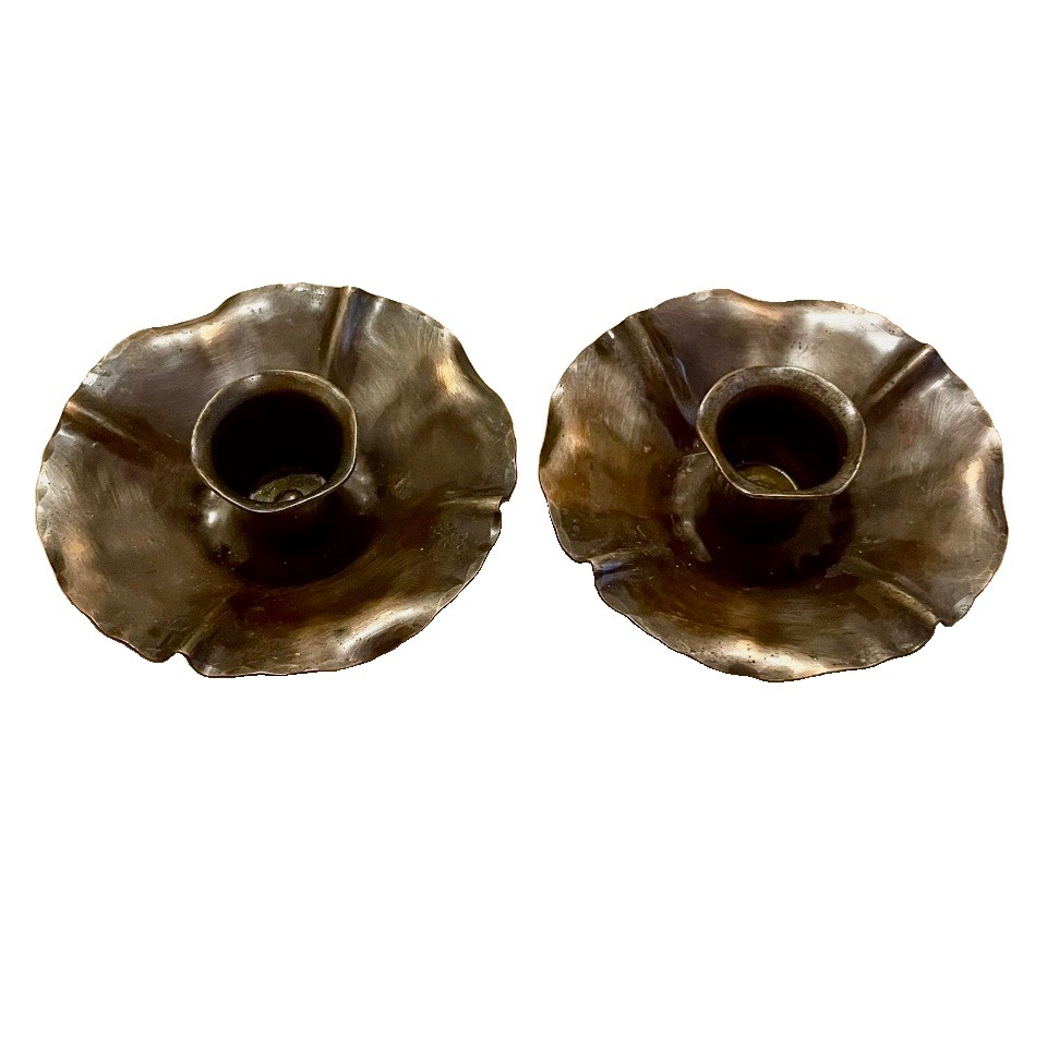 CRAFTSMEN INC 709 Pair 1920-30s Arts & Crafts Copper Candle Candlestick Holders