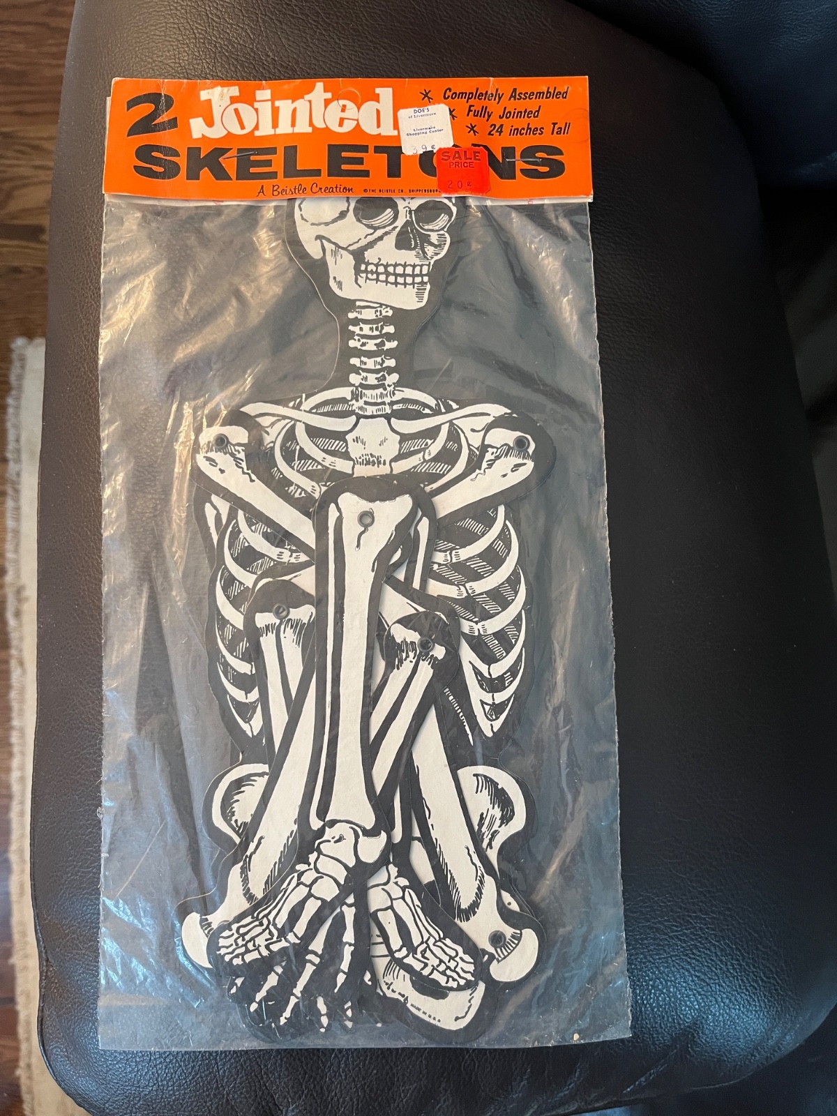 Vintage Halloween 1970 Beistle Jointed Skeletons 2-Pack 24” NEW NEVER OPENED