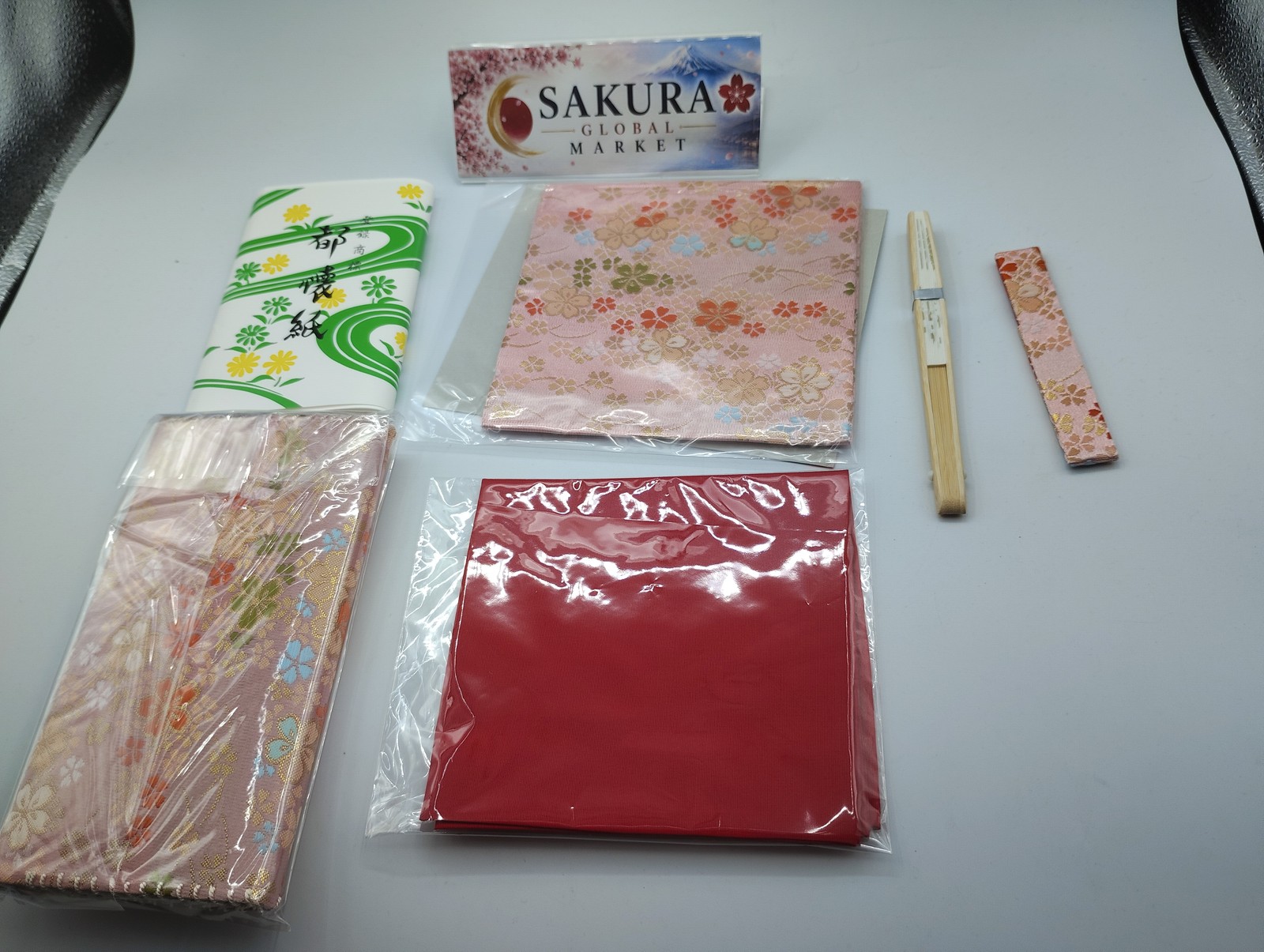 Japanese Tea Ceremony Set Fukusa Kaishi Fan Sukiya-bukuro New Unused 6pc