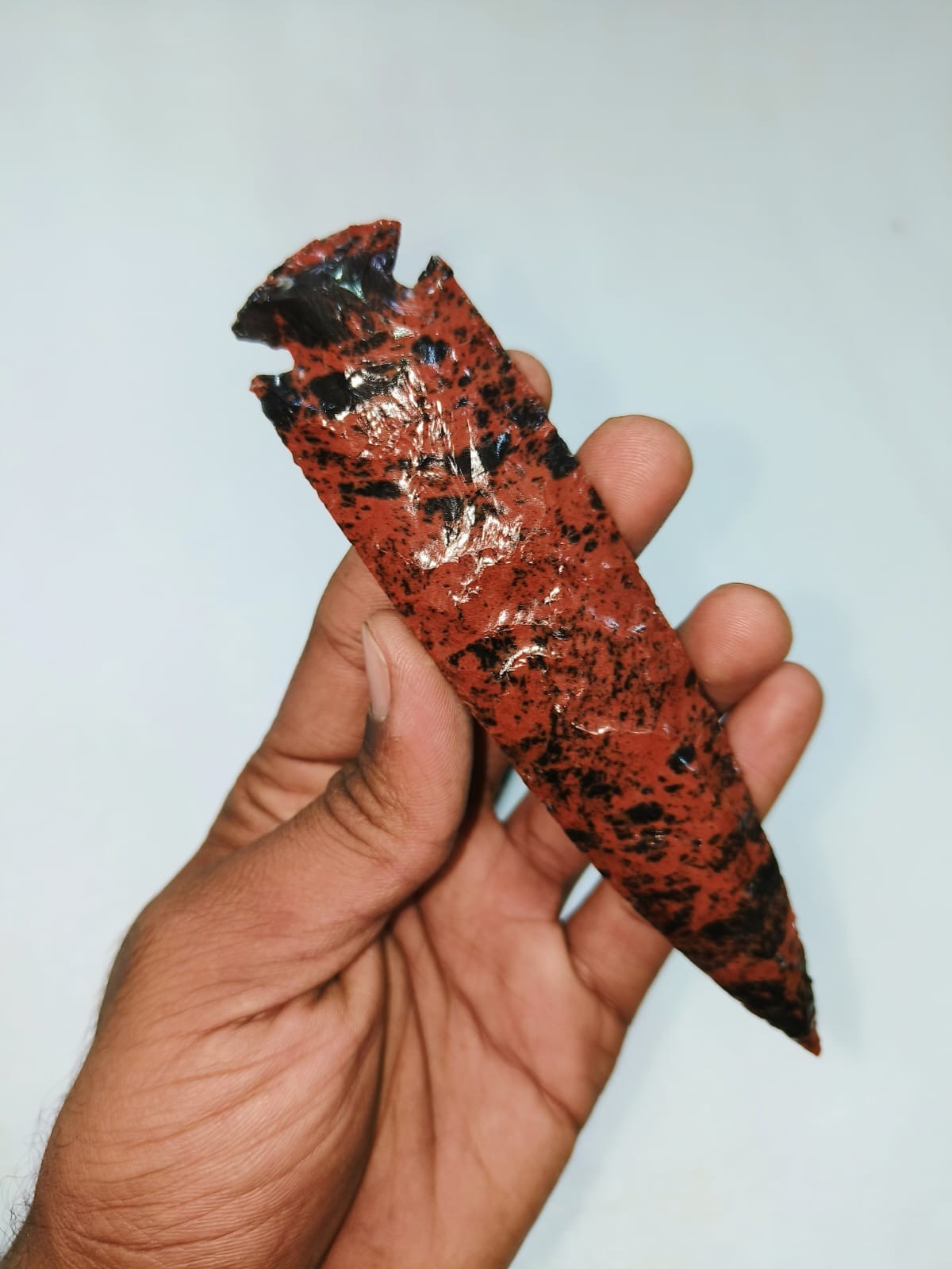 Handcrafted Mahogany Obsidian Arrowhead 6 Inch Spearhead Leaf Point Flint Knaped