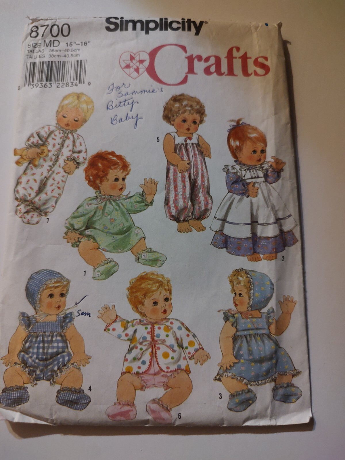 SIMPLICITY Crafts Pattern 8 for Baby Dolls in 3 sizes Small Med. Large CUT