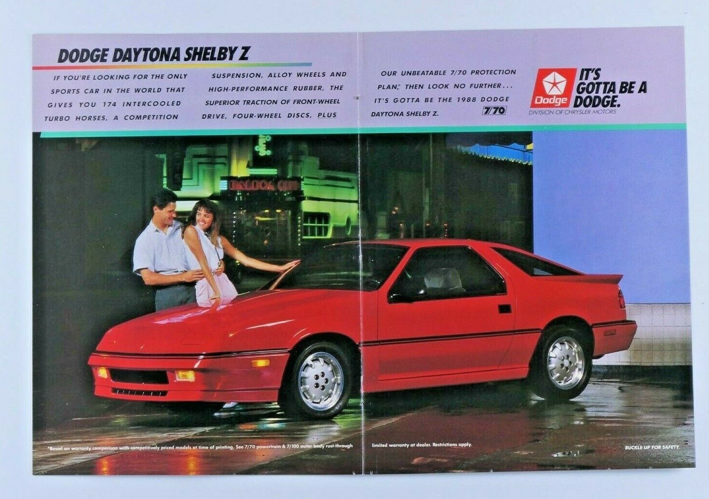 1988 Dodge Daytona Shelby Z Vintage Original Centerfold Print Ad 16 x 11\