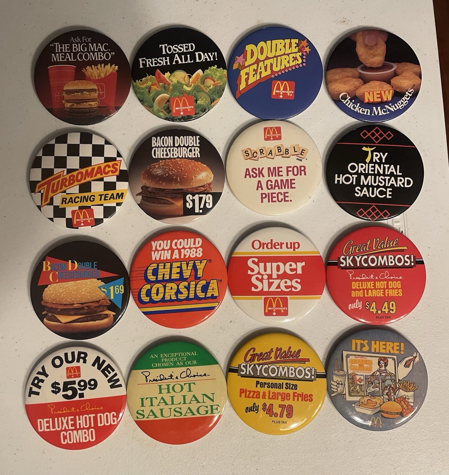 Vintage Lot Of 16 McDonalds Pin Back Employee Buttons Ronald Mcdonaldland Toy 