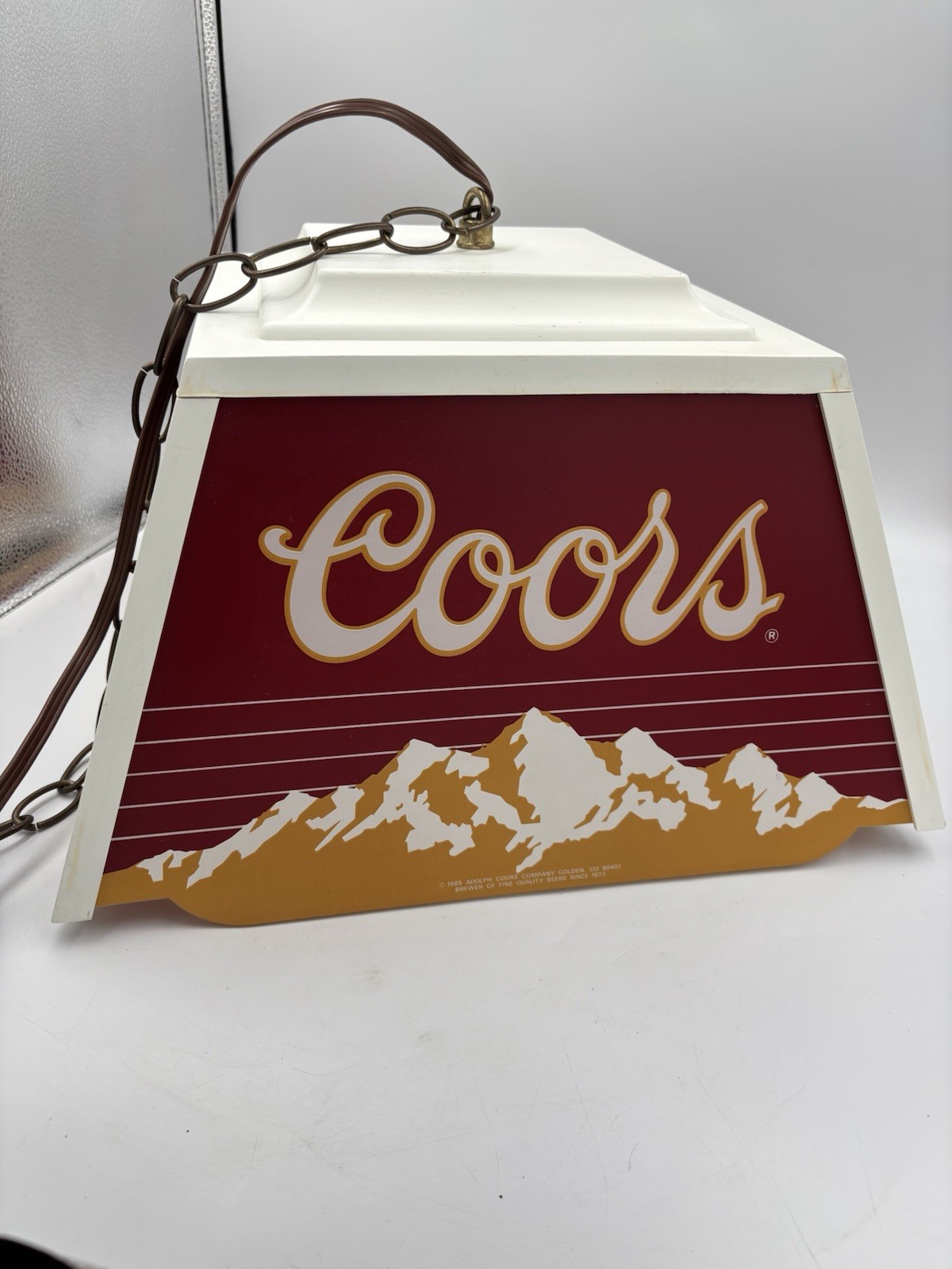 Vintage 1985 Coors Beer Hanging Swag Lamp Mountain Bar Light Sign Tested Working