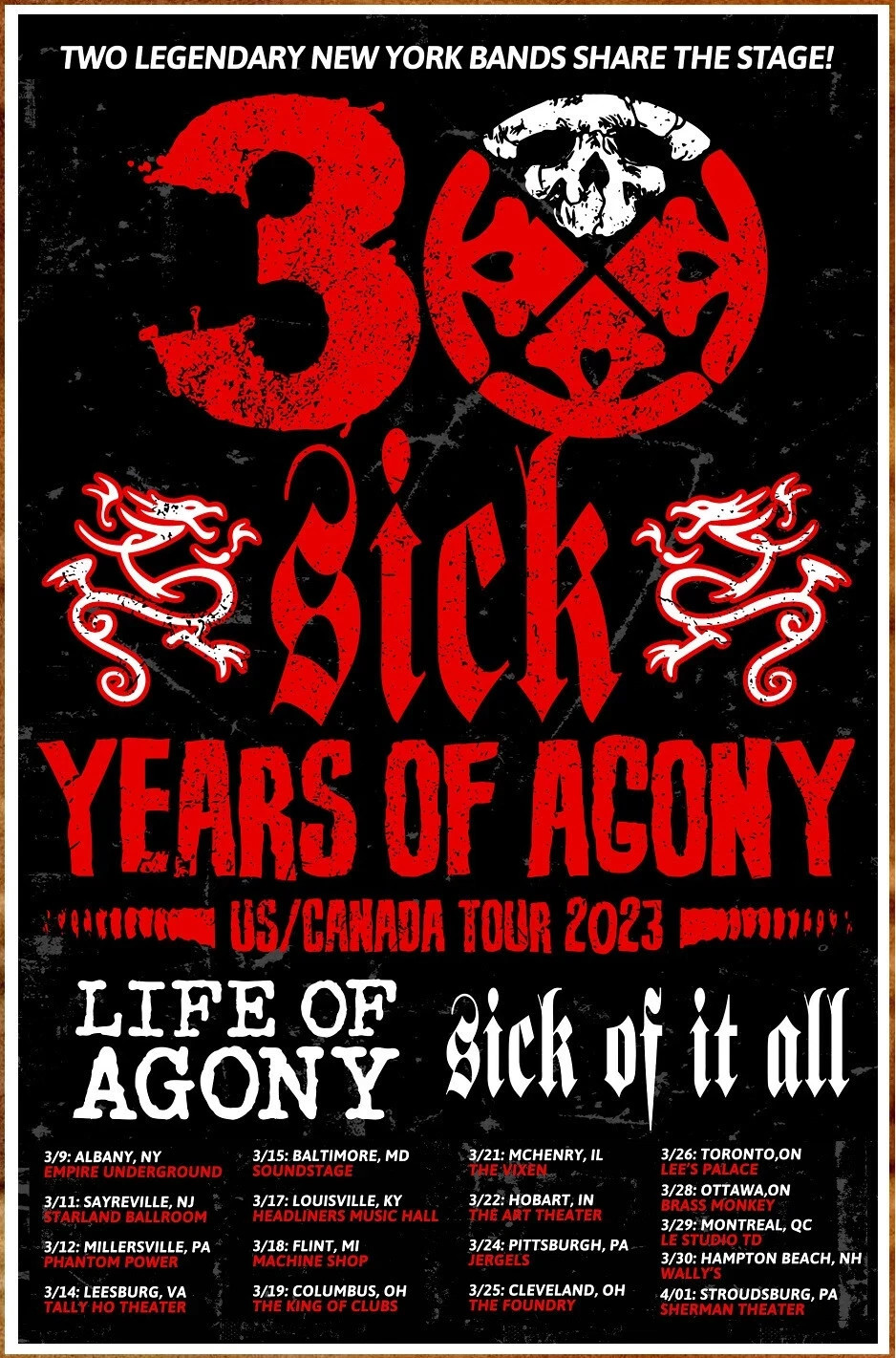 LIFE OF AGONY | SICK OF IT ALL 2023 Tour Ltd Ed RARE Poster NYHC Hardcore Metal