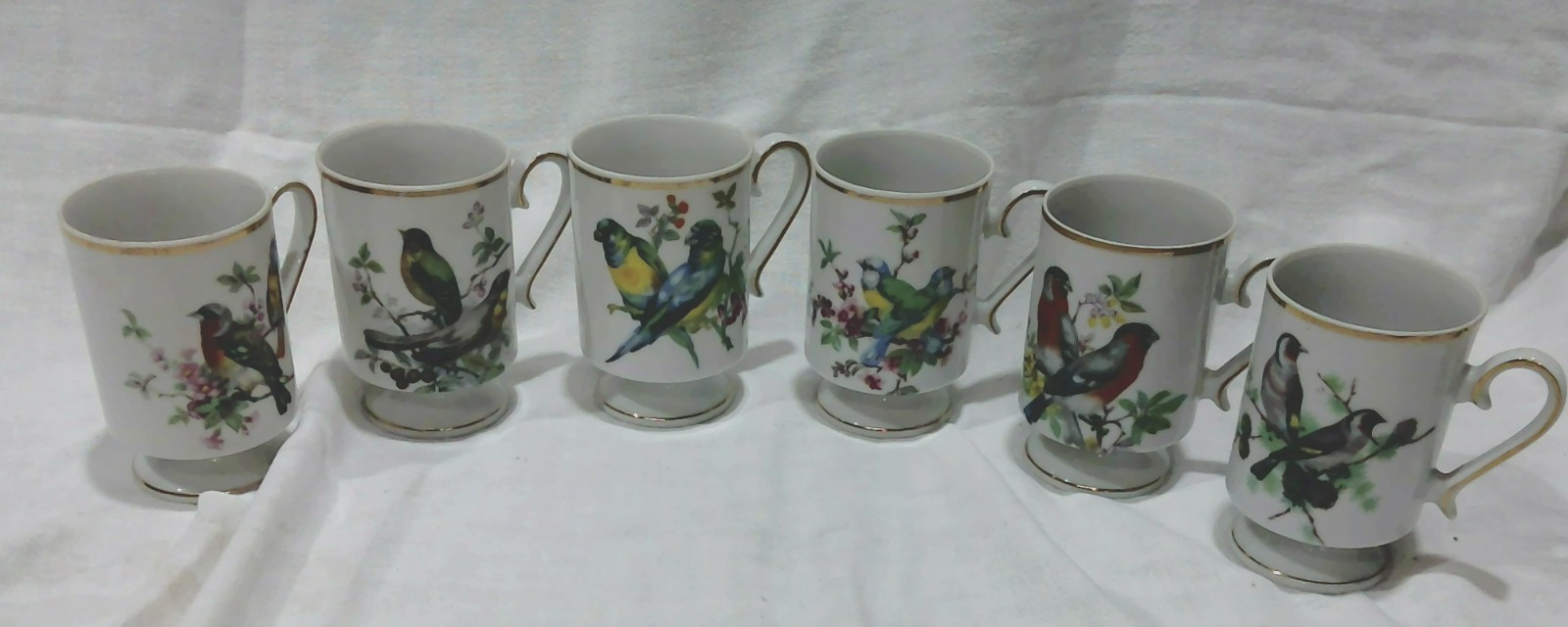 Vintage Royal Crown Bird Porcelain Mug Cup Footed Gold Trim Japan Lot Set of 6