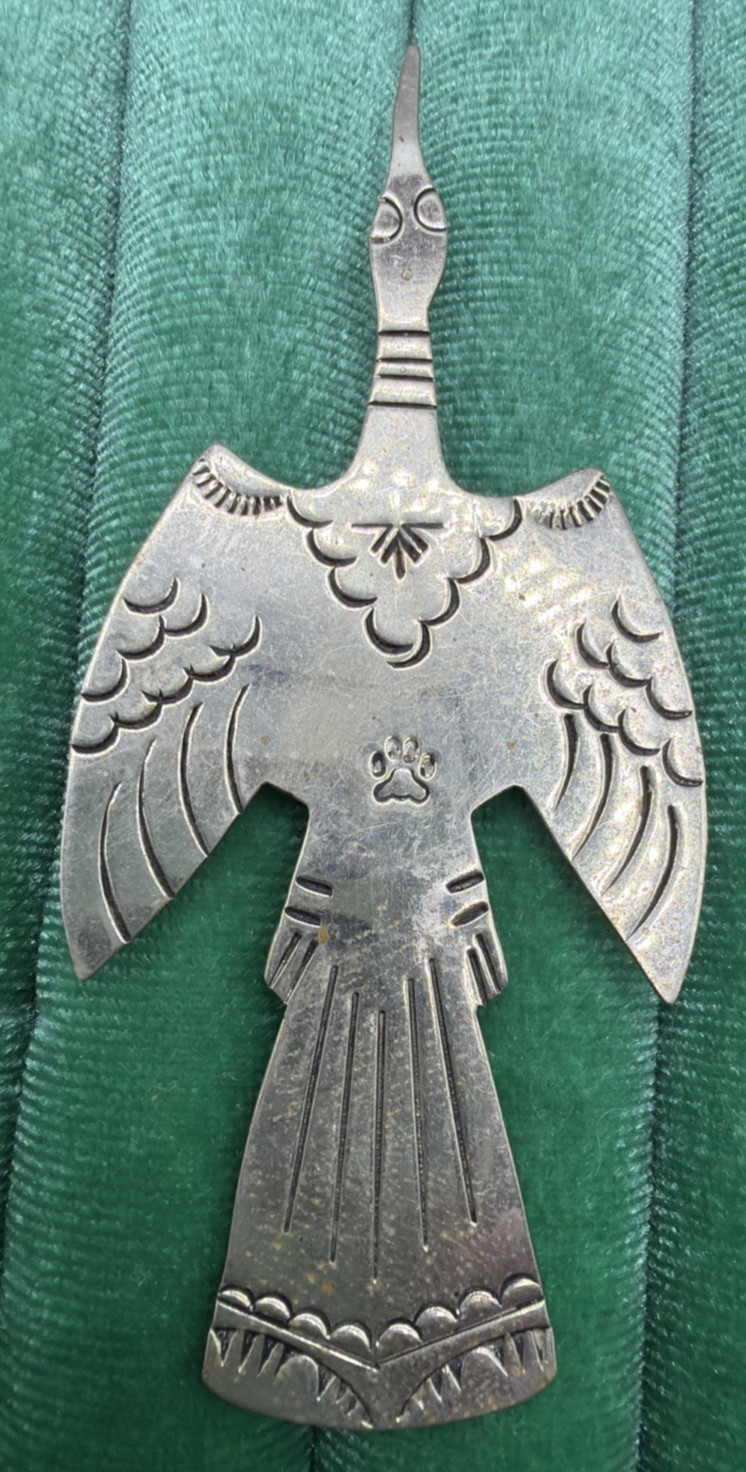 Vintage Native Stamped Nickel Silver Water Bird Silver Tone Brooch Pin c. 1940s