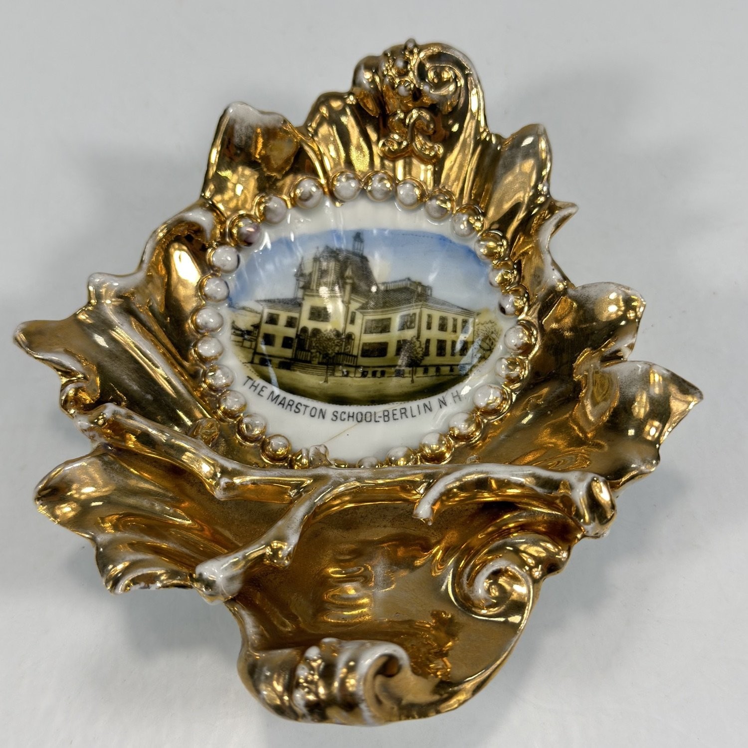 Antique Marston School Berlin NH Porcelain Leaf Dish Gerrish Co Germany Wheelock