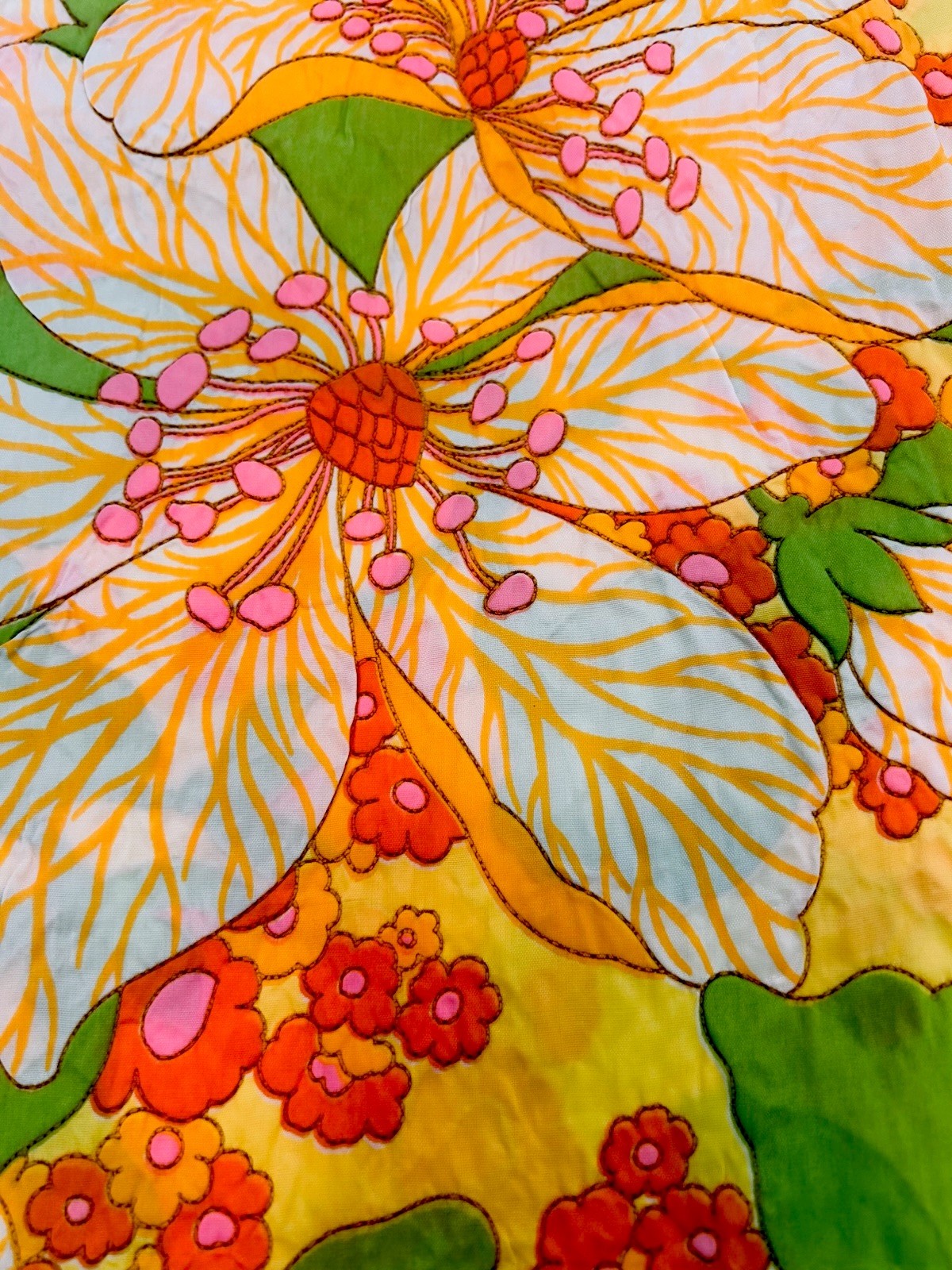 VTG 60s 70s MOD FLORAL HAWAIIAN PLISSÉ FABRIC 7 YDS X 40” W CRINKLE COTTON NOS