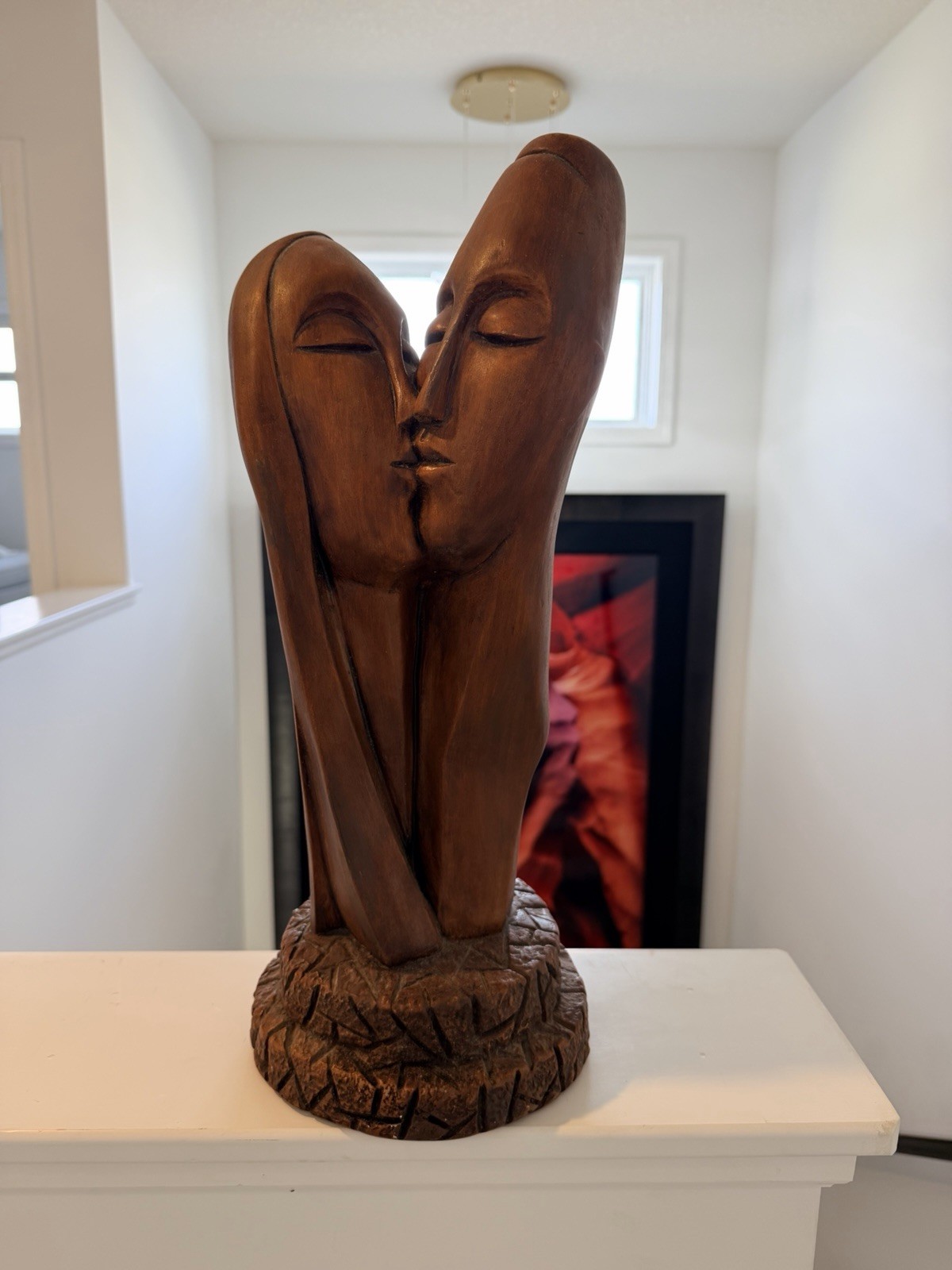 Vtg 1970s MCM Kissing Couple Chalkware Sculpture Lovers Statue 18” Wood Look
