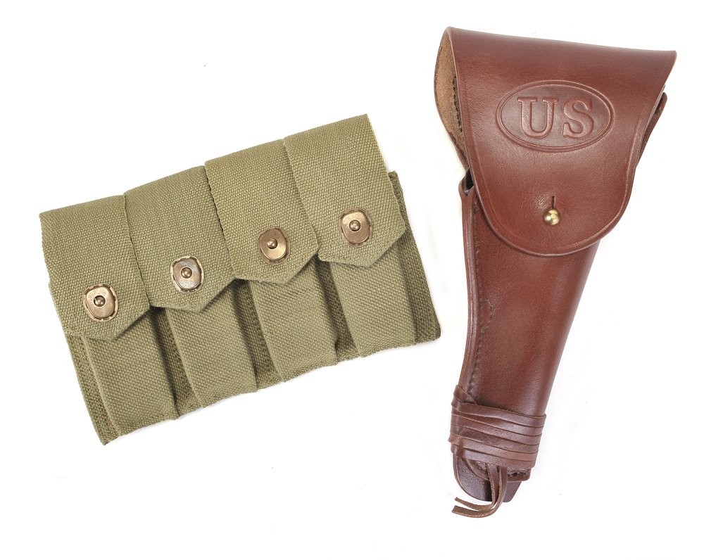 US WW2 M1916 Colt 1911 .45 Holster Utility Holster and 4 Cell M1911 Mag Pouch