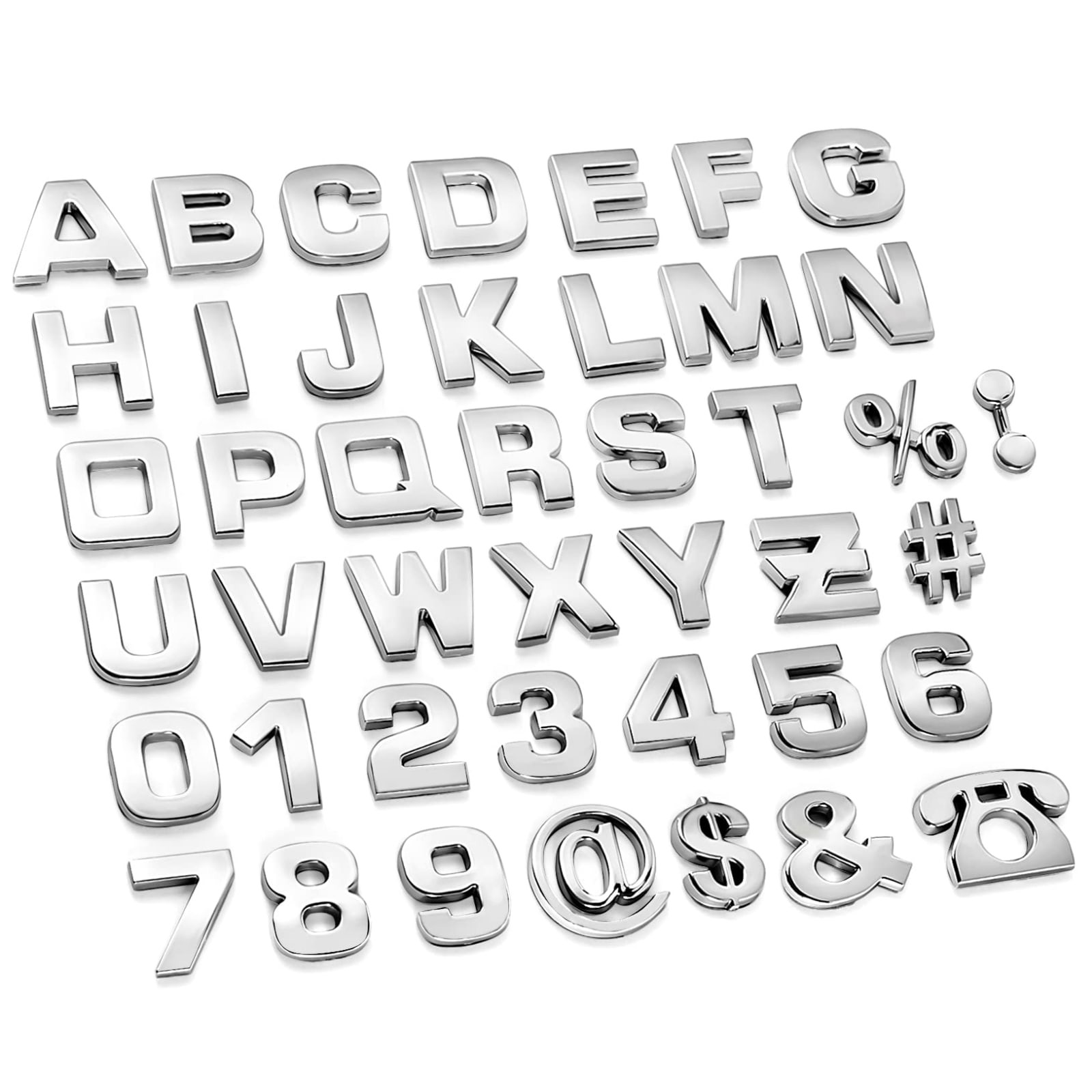43-Piece 3D Chrome Car Emblem Letters Numbers Symbols Decal Set 1.1