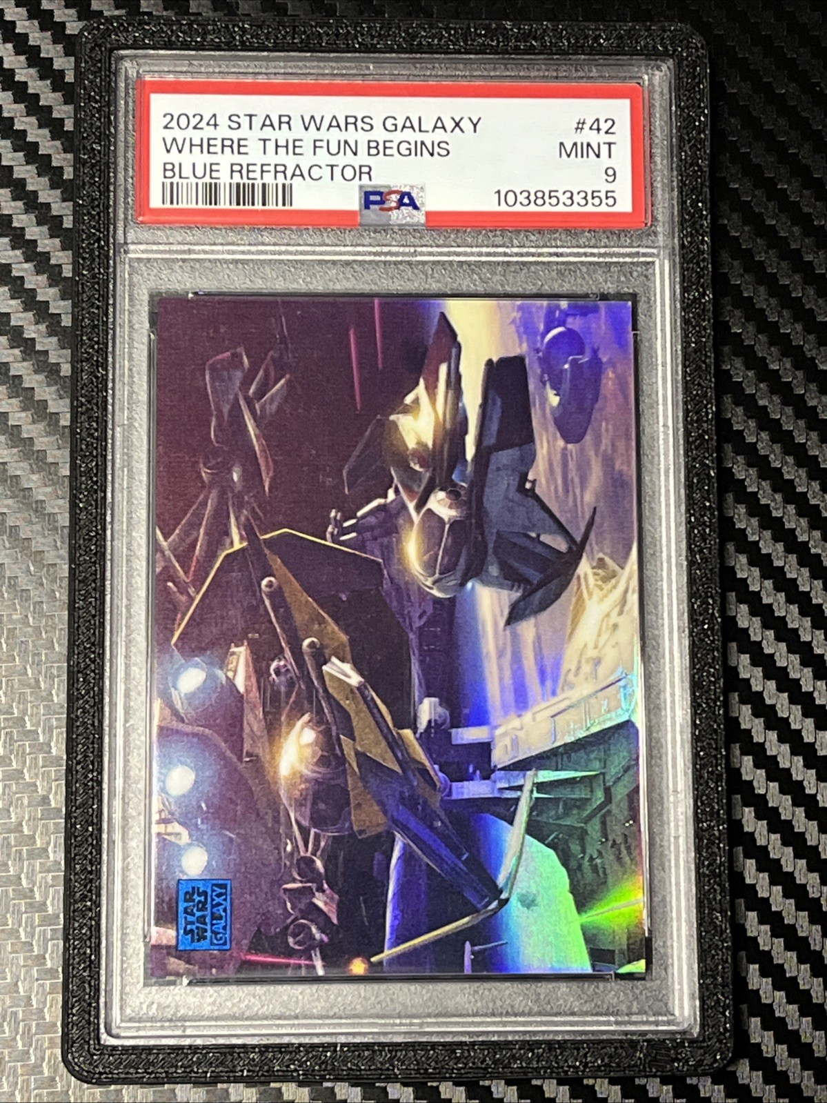 2024 Topps Chrome Star Wars Galaxy #42 WHERE THE FUN BEGINS Blue /150 PSA 9
