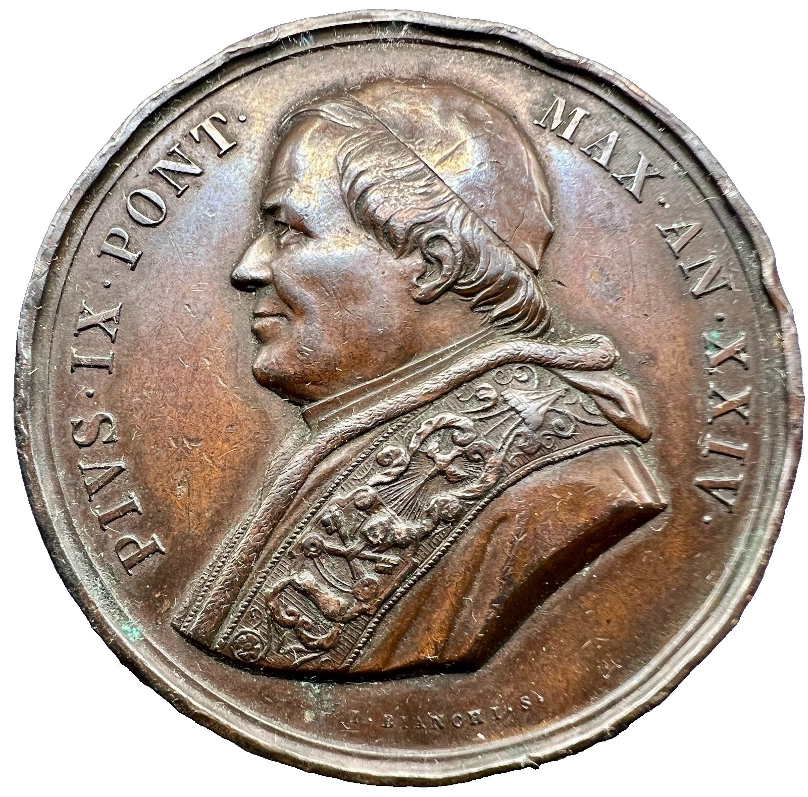 Rare Vatican City  Medal Pius IX 1871 PONTIFICIA IMMACULATAE M.V. ACADEMIA