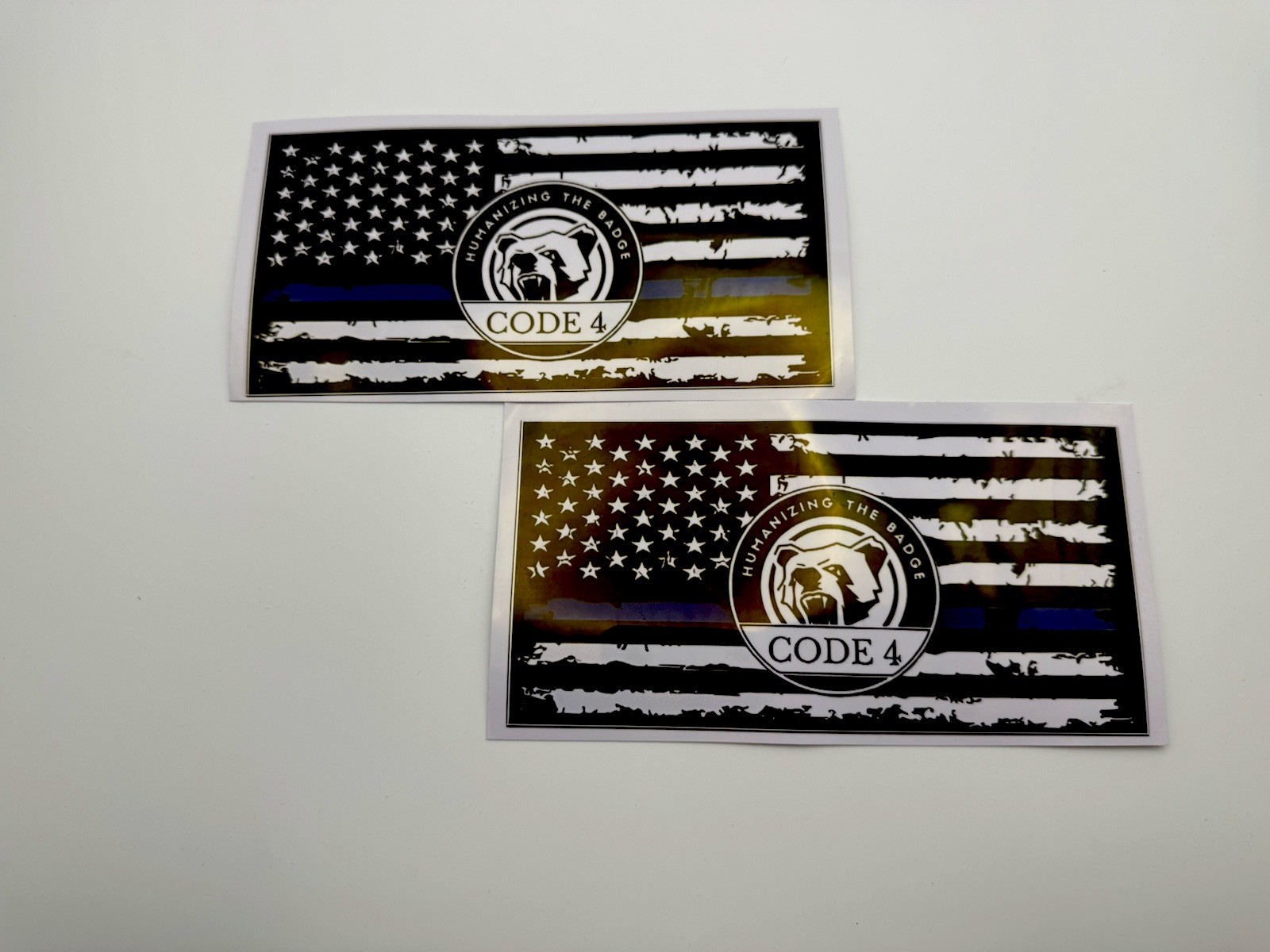2PCS Thin Blue Line Flag Code 4 Sticker, Waterproof Code 4 Sticker Police Sup...