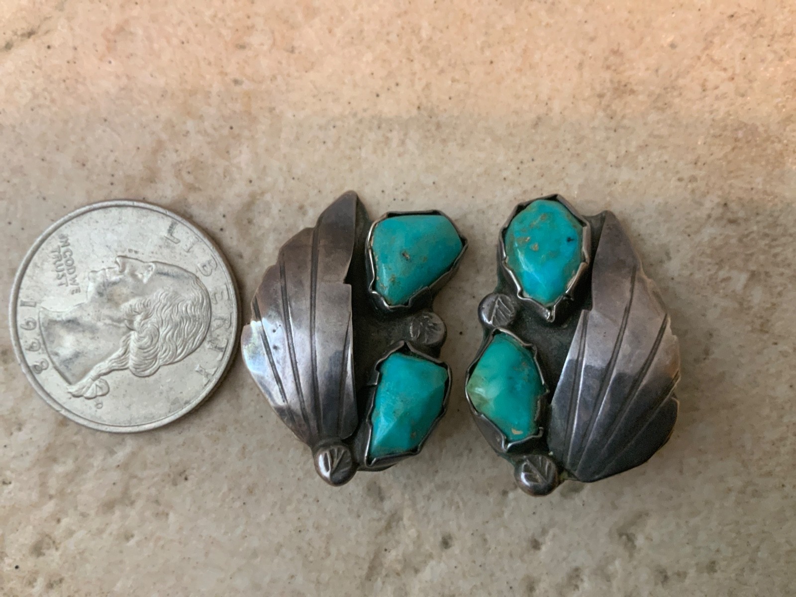 Vintage Native American Turquoise Earrings Sterling Clip Navajo OLD PAWN
