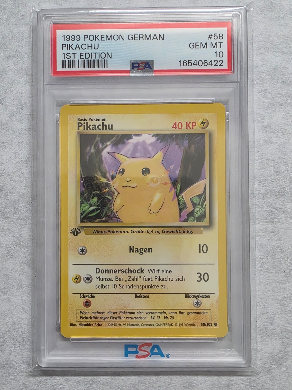 1999 POKEMON GERMAN #58 PIKACHU GEM-MT  1 st EDITION  PSA 10
