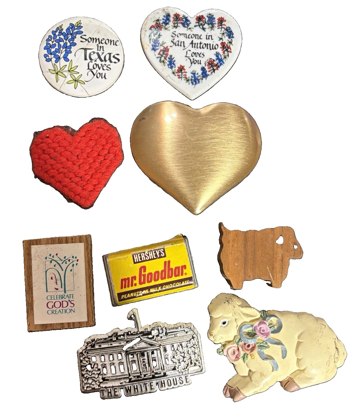 Vintage Miscellaneous Novelty & Souvenir Refrigerator Magnets Lot of 8 +1 heart