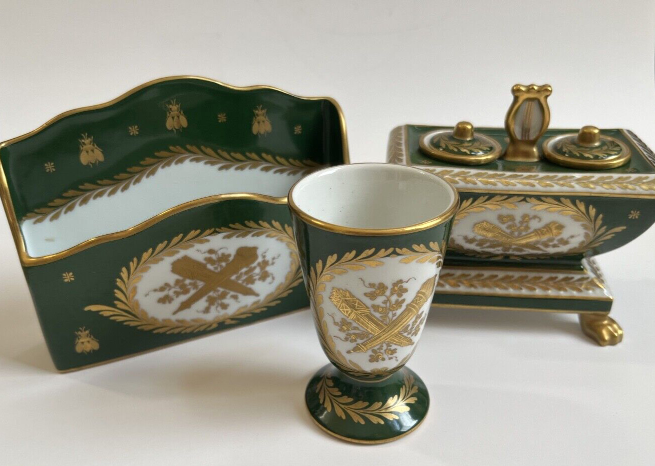 Vintage French Porcelain Handpainted B. Altman & Co Inkwell 3 PIECE SET, Signed,