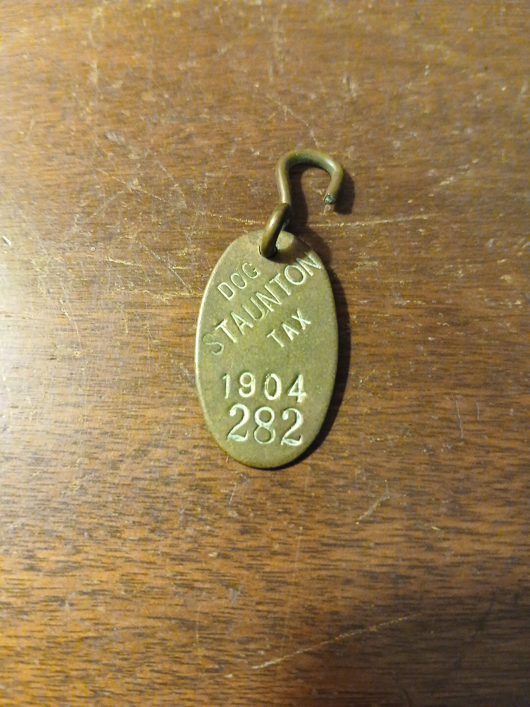 Antique 1904 Brass Staunton (Virginia) Dog Tax License Tag  #282