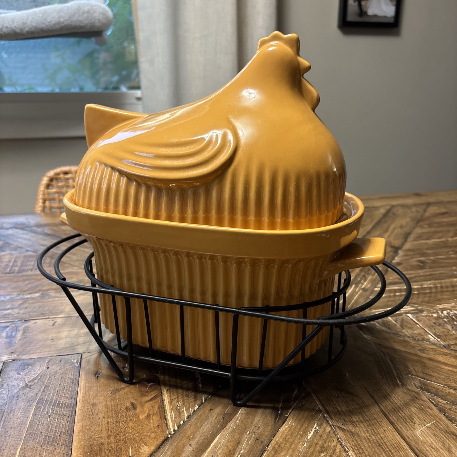 Temp-tations by Tara Large 3 Qt. Chicken Baker With Rack Mustard Yellow