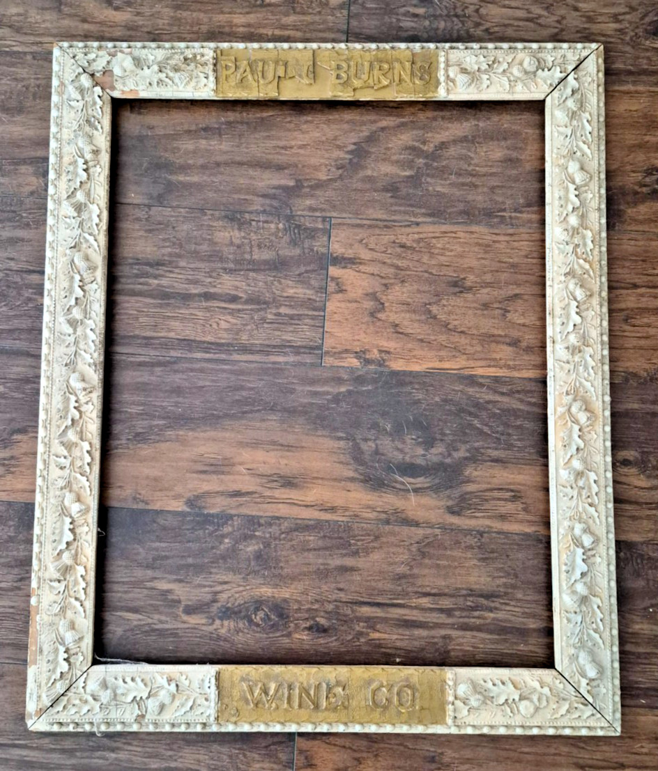 1880s Antique Wine Company Ornate Wood Frame Paul O Burns Wine Co., California