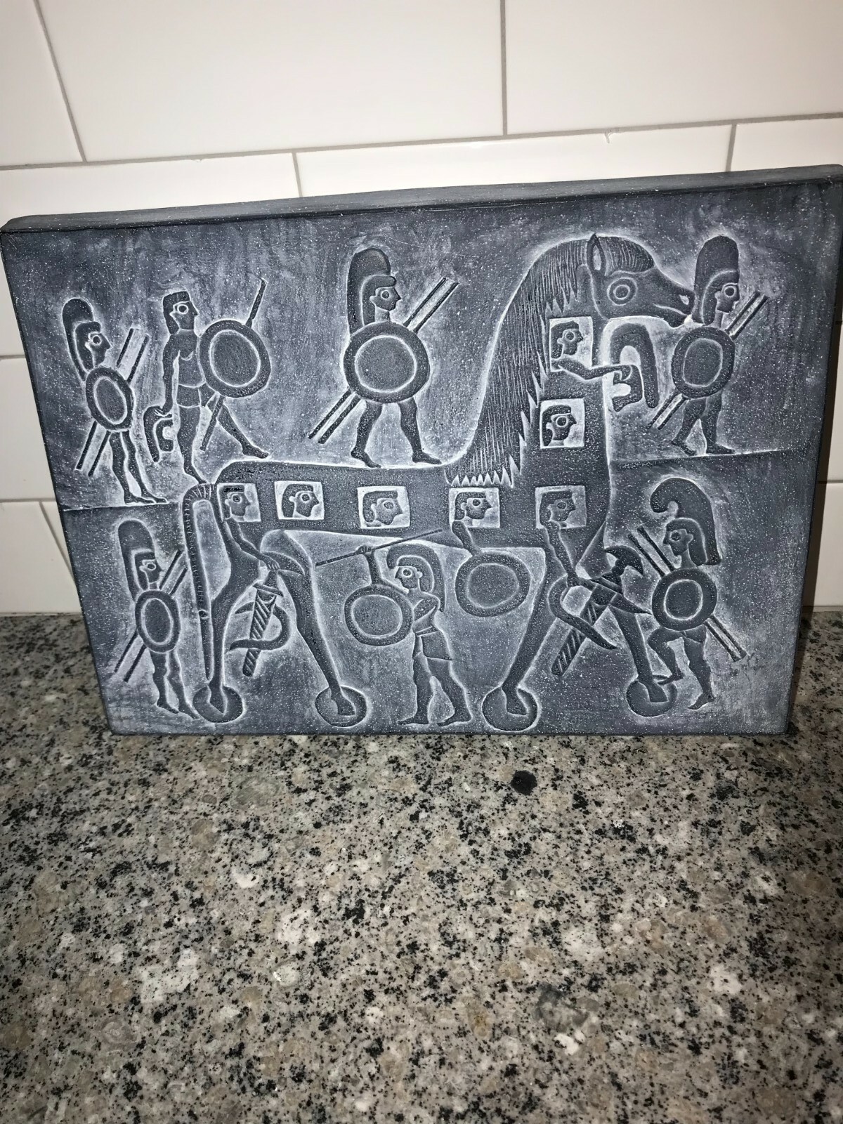 Vintage Trojan Horse Plaster depicted art piece
