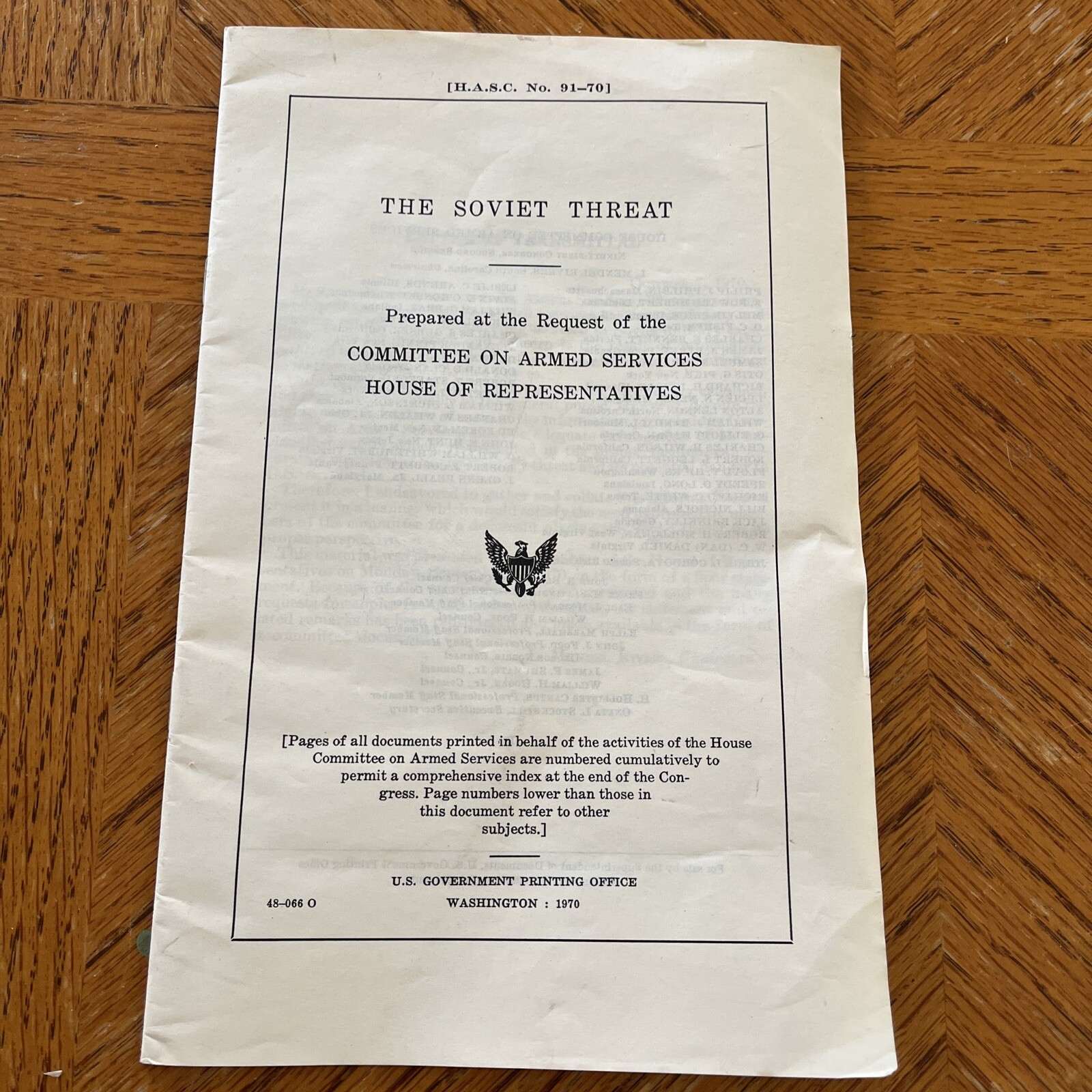 1970 The Soviet Threat H.A.S.C. No. 91-70 Pamphlet Committee on Armed Services