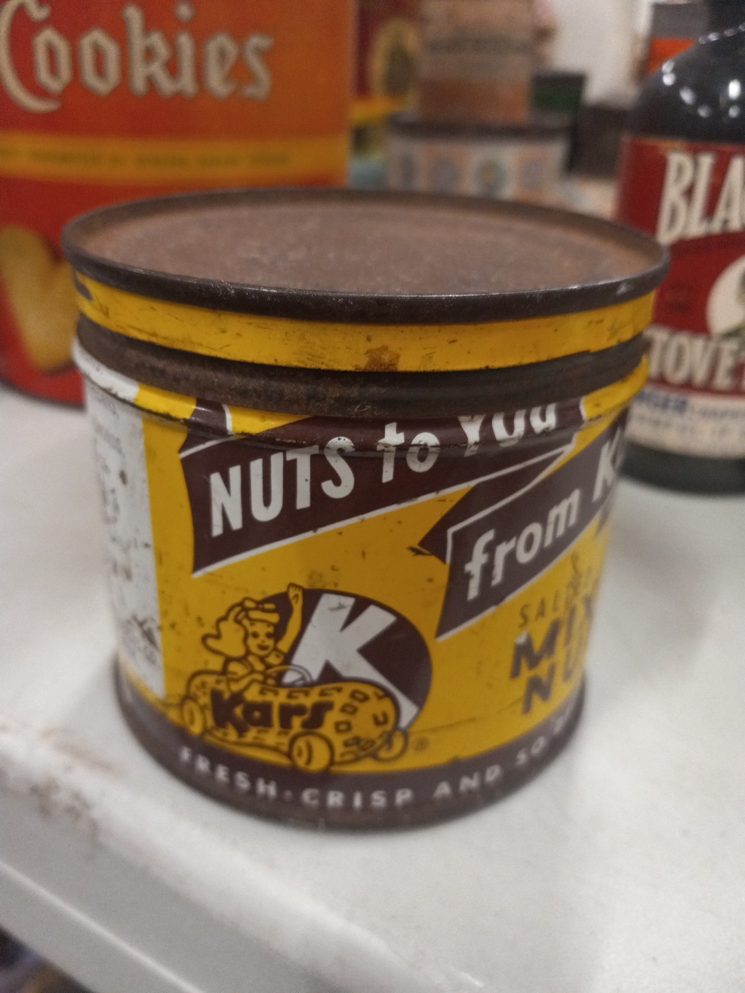 Vintage Kar's Mixed Nuts 12 oz Tin Can W Lid by Kar Nuts Products Ferndale Mi