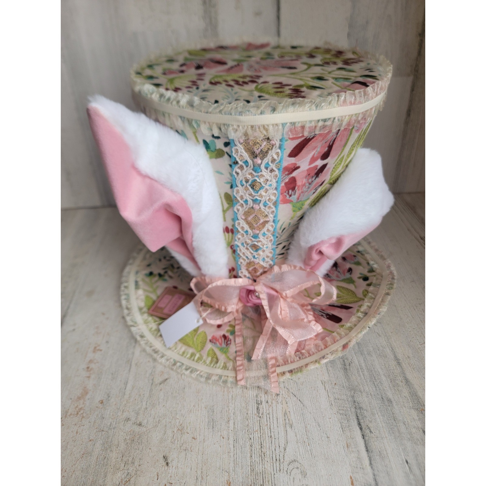 Begonia market large mad hatter rabbit ear hat Easter home figure decor spring