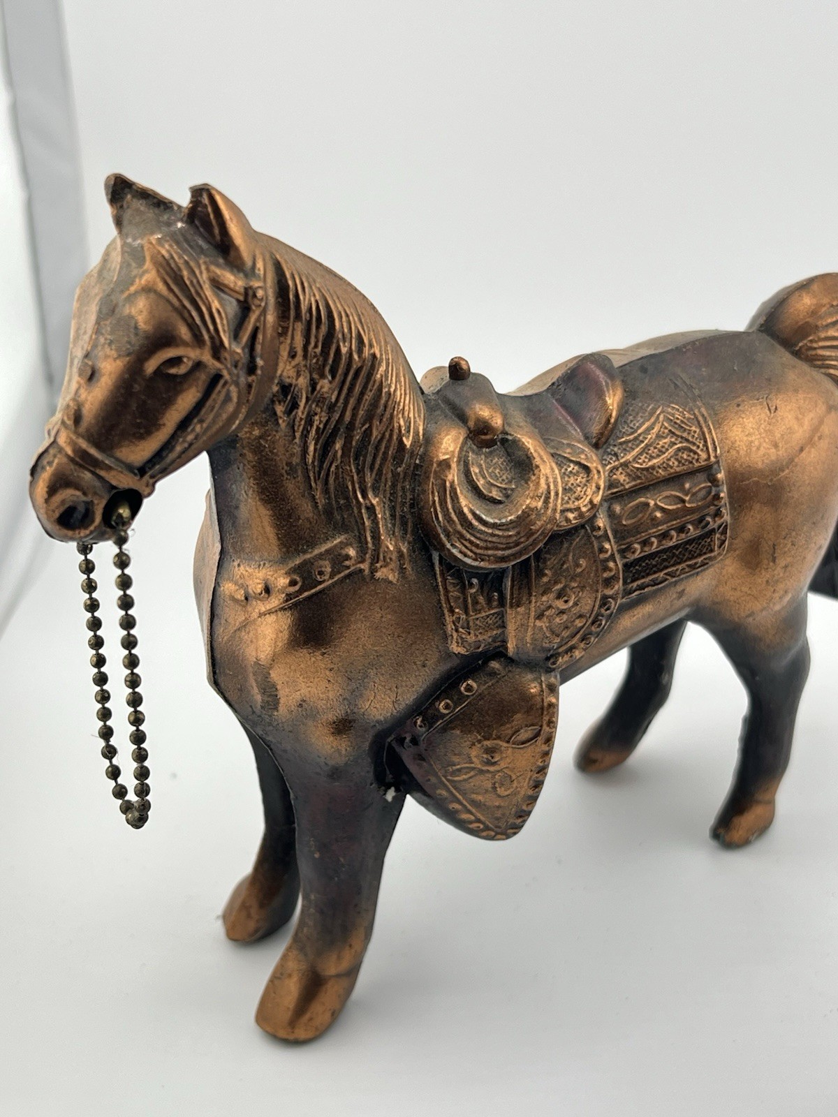 Vintage Western Horse Statues Set of-2 Bronze Tone Metal Equestrian Rustic Decor