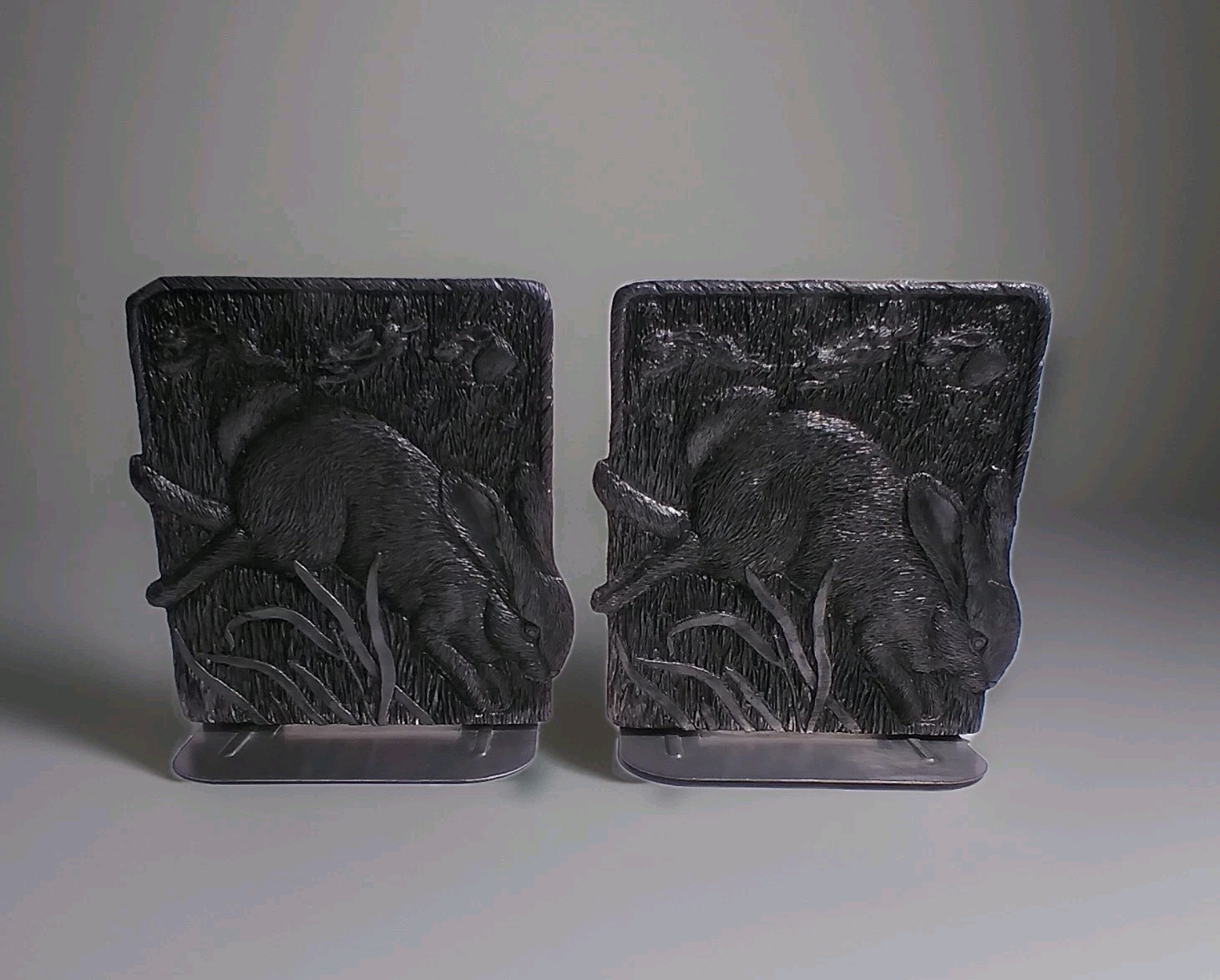 Vintage Metzke Designs Pewter Rabbit Bookends Set of 2 Nursery Woodland Stamped
