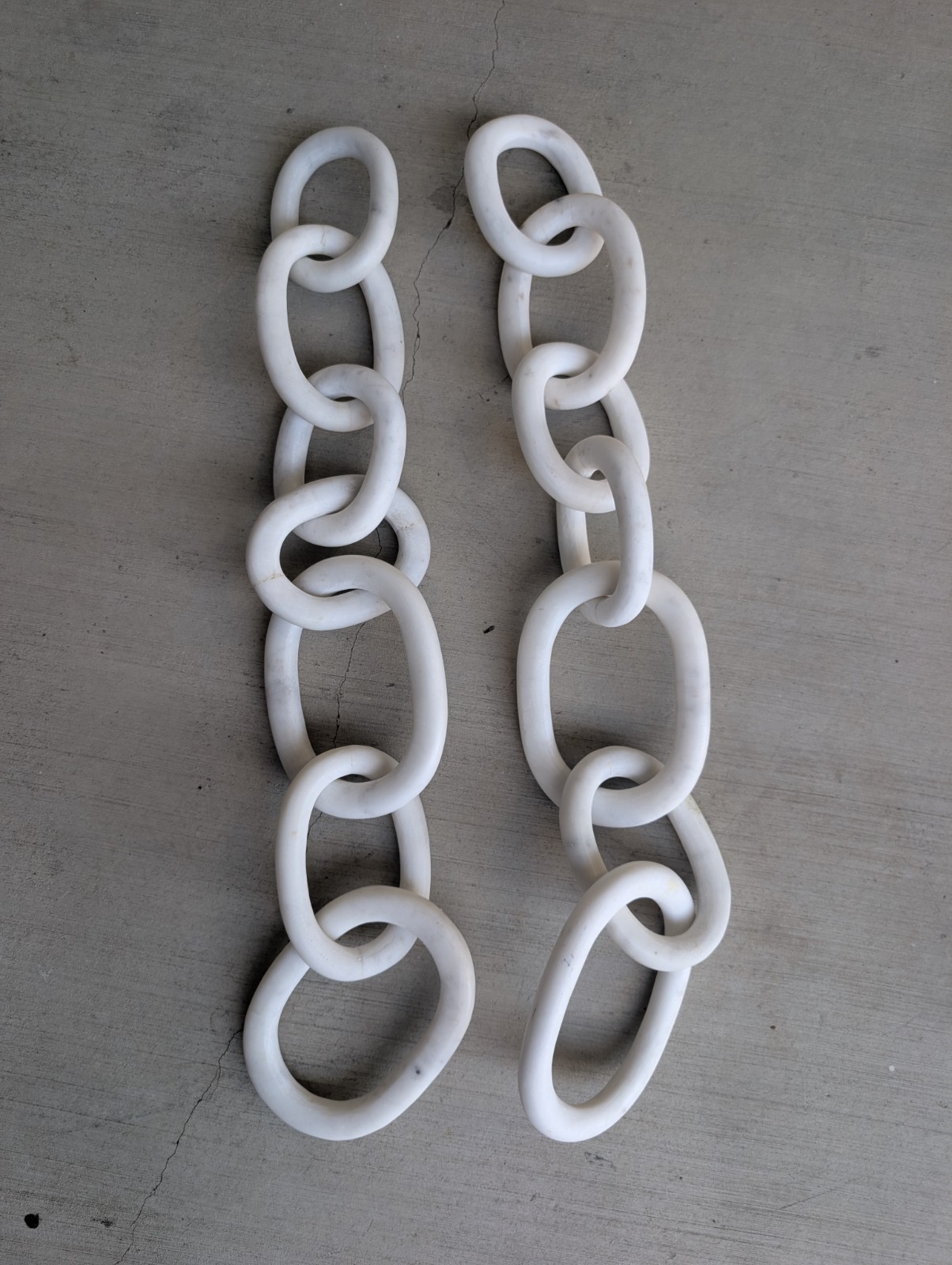Pair Vintage Hand Carved White Marble Chain Link Sculptures 28