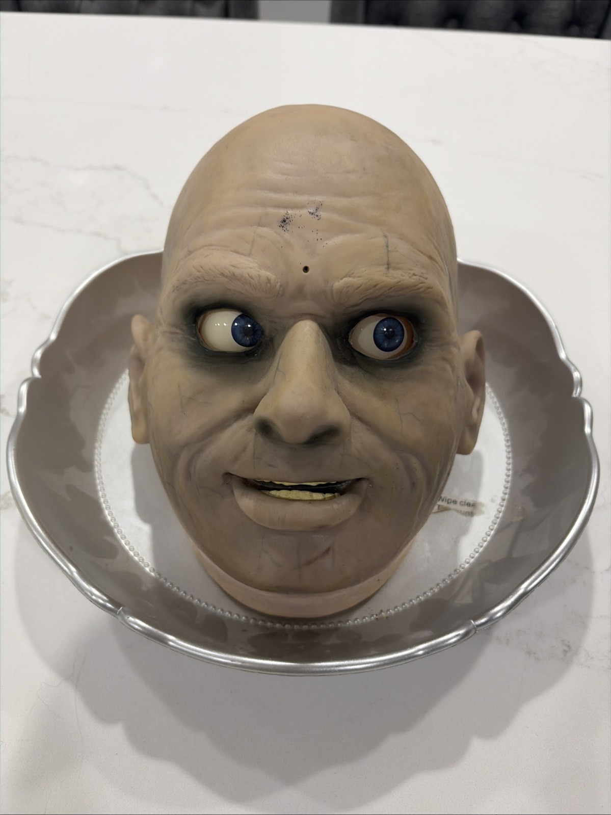 Gemmy Halloween Uncle Fester Jeeves Head Candy Dish Motion Activated Tray Works