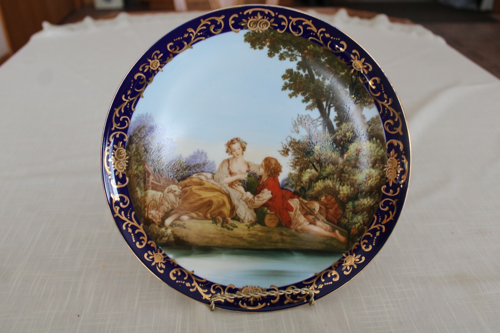 Victorian Vintage Ornate Courting Couple Porcelain Decorative Display Plate