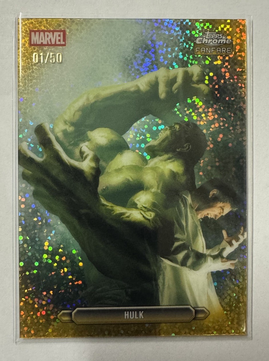 2026 Topps Chrome Marvel Hulk #FF-50 Fanfare Gold Speckle Refractor ALPHA 1/50