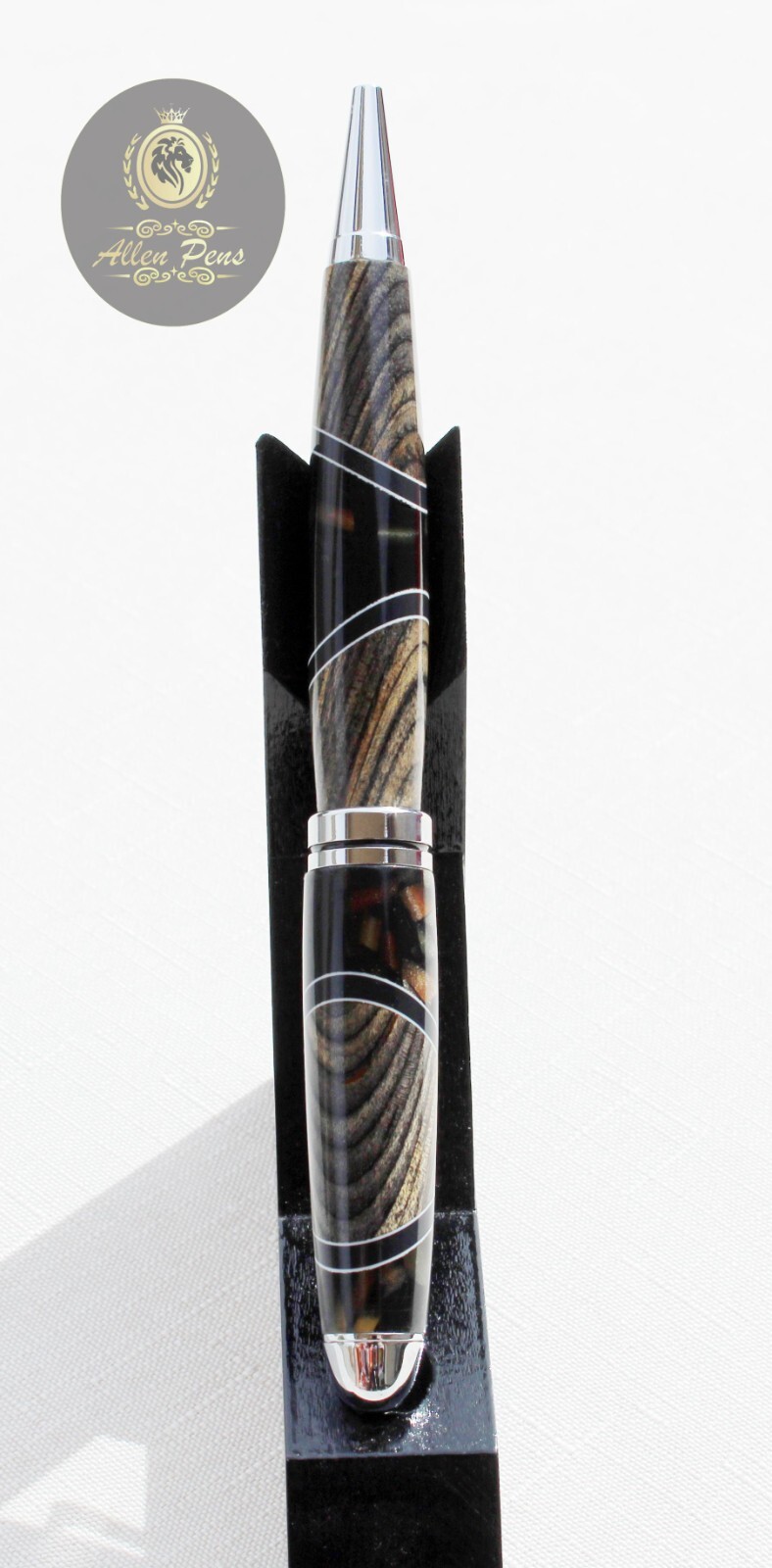 Handmade Designer Chrome With Black laminate Maple and Black Acrylic resin Pen