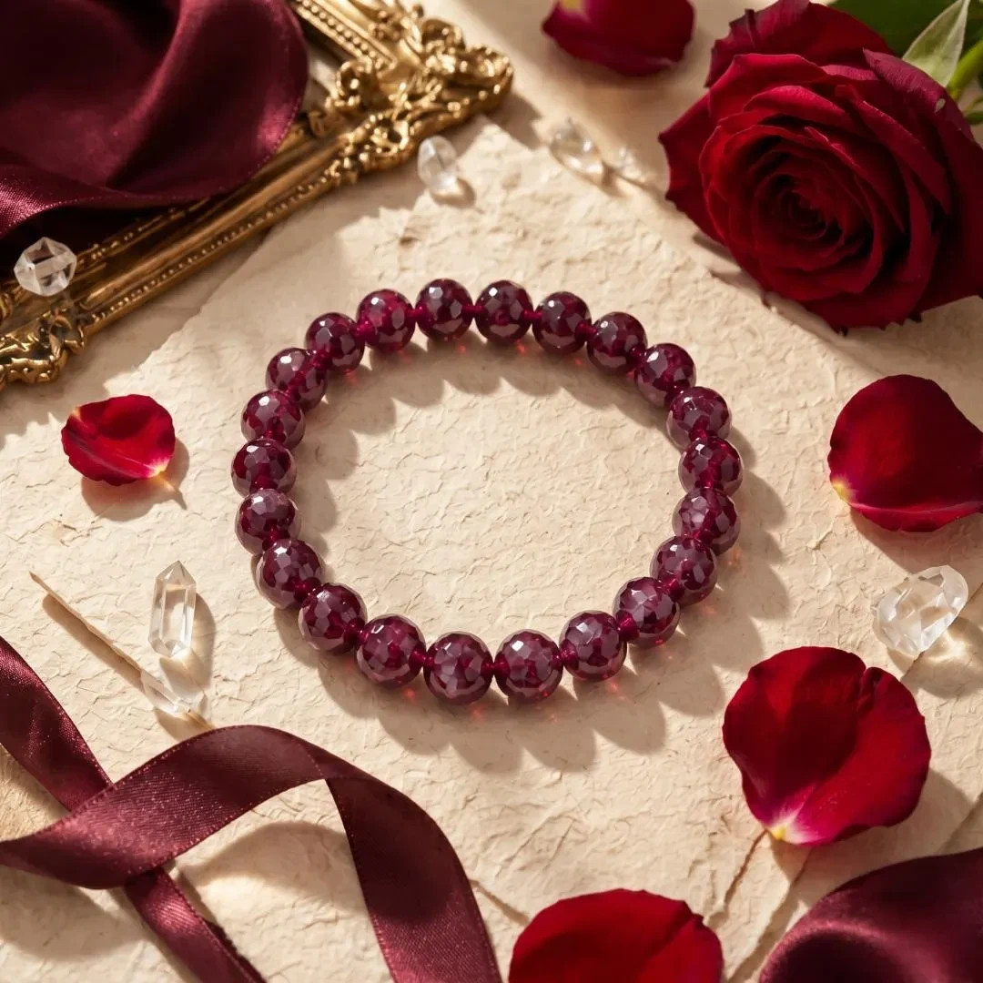 Ruby Faceted Bead Bracelet Natural Gemstone Stretch Unisex July Birthstone