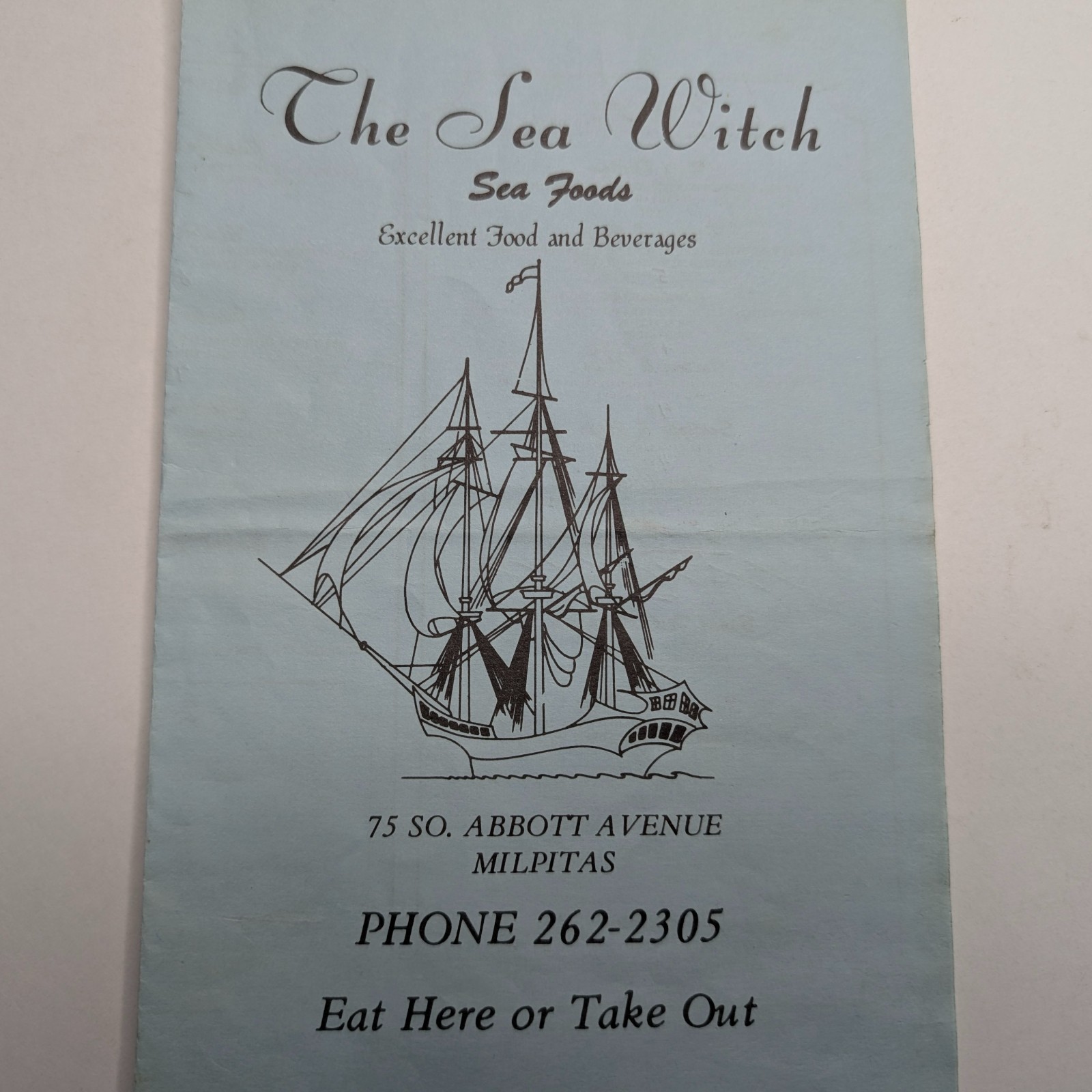 Vtg The Sea Witch Sea Foods Restaurant Menu Milpitas CA California Ship Graphic