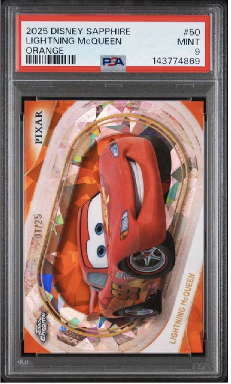 2025 Topps Chrome Disney Sapphire Lightning McQueen Orange /25 *PSA 9 - POP 4*