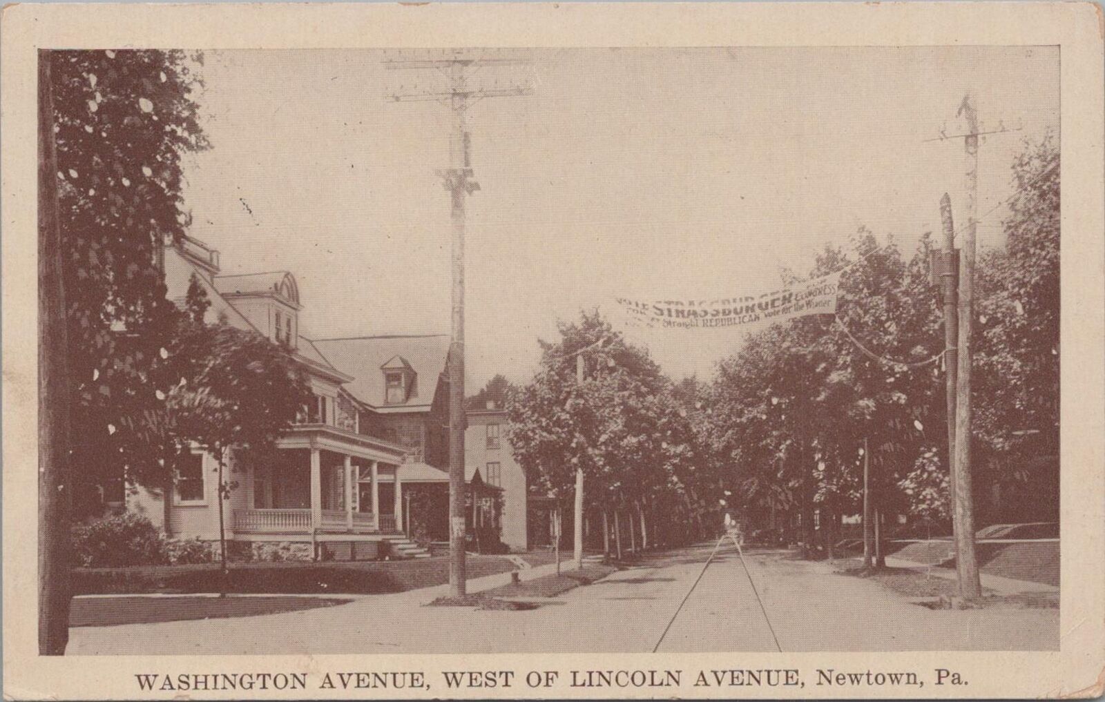 Postcard Washington Avenue West of Lincoln Avenue Newtown PA 1915
