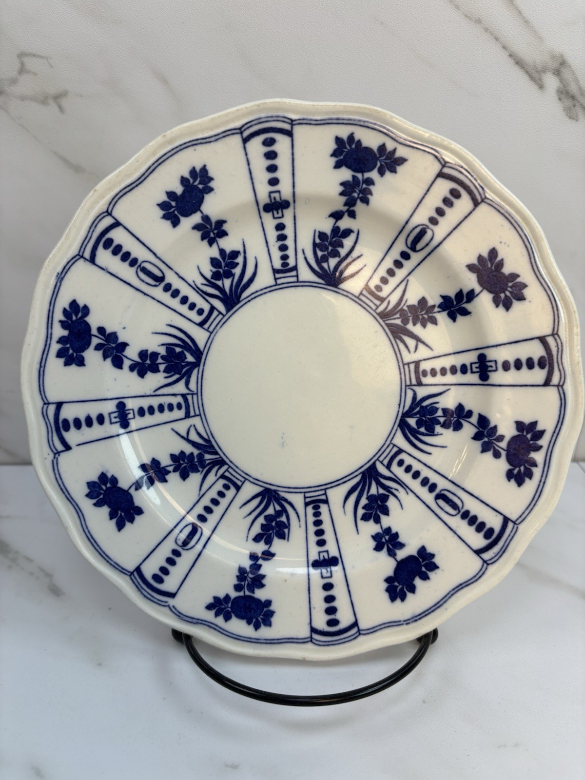 Antique BWM Co Satsuma Plate CAULDON England Blue White Scalloped Victorian